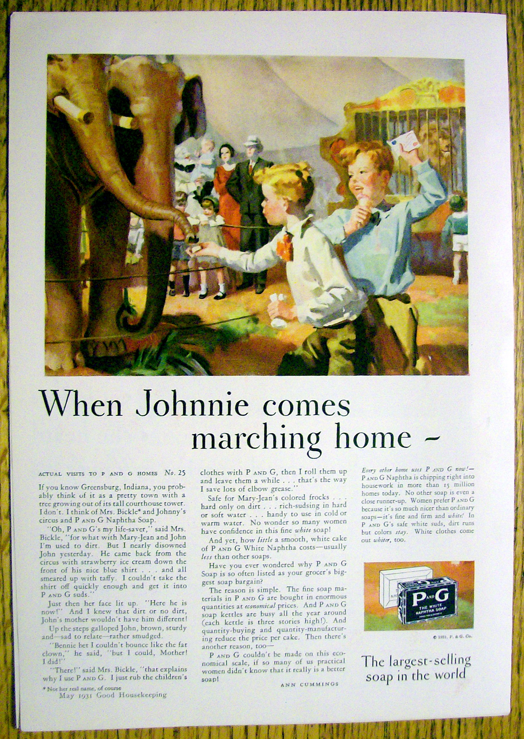 1931 P & G The White Naptha Soap w/Boy & Elephant