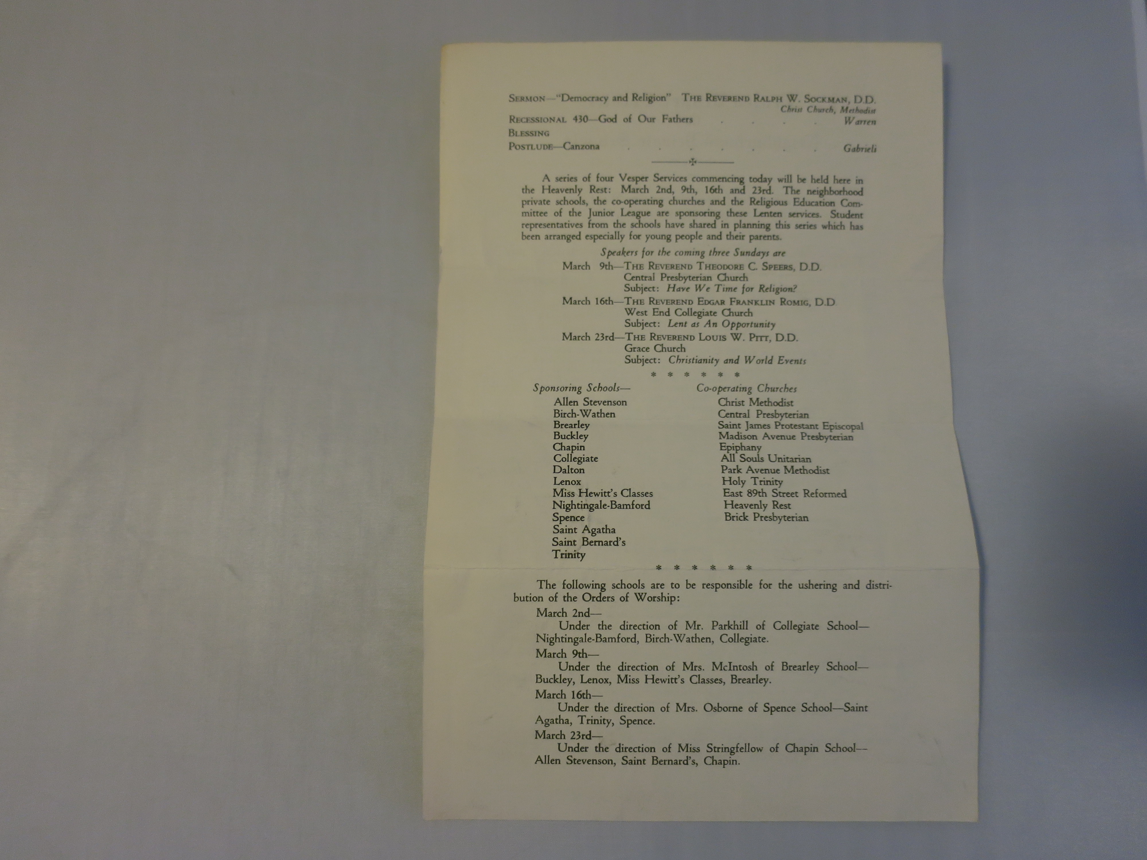Church of the Heavenly Rest Bulletin Neighborhood Private Schools