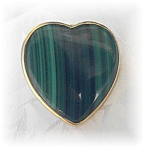 14K Gold Malachite Large Heart Clip Earrings