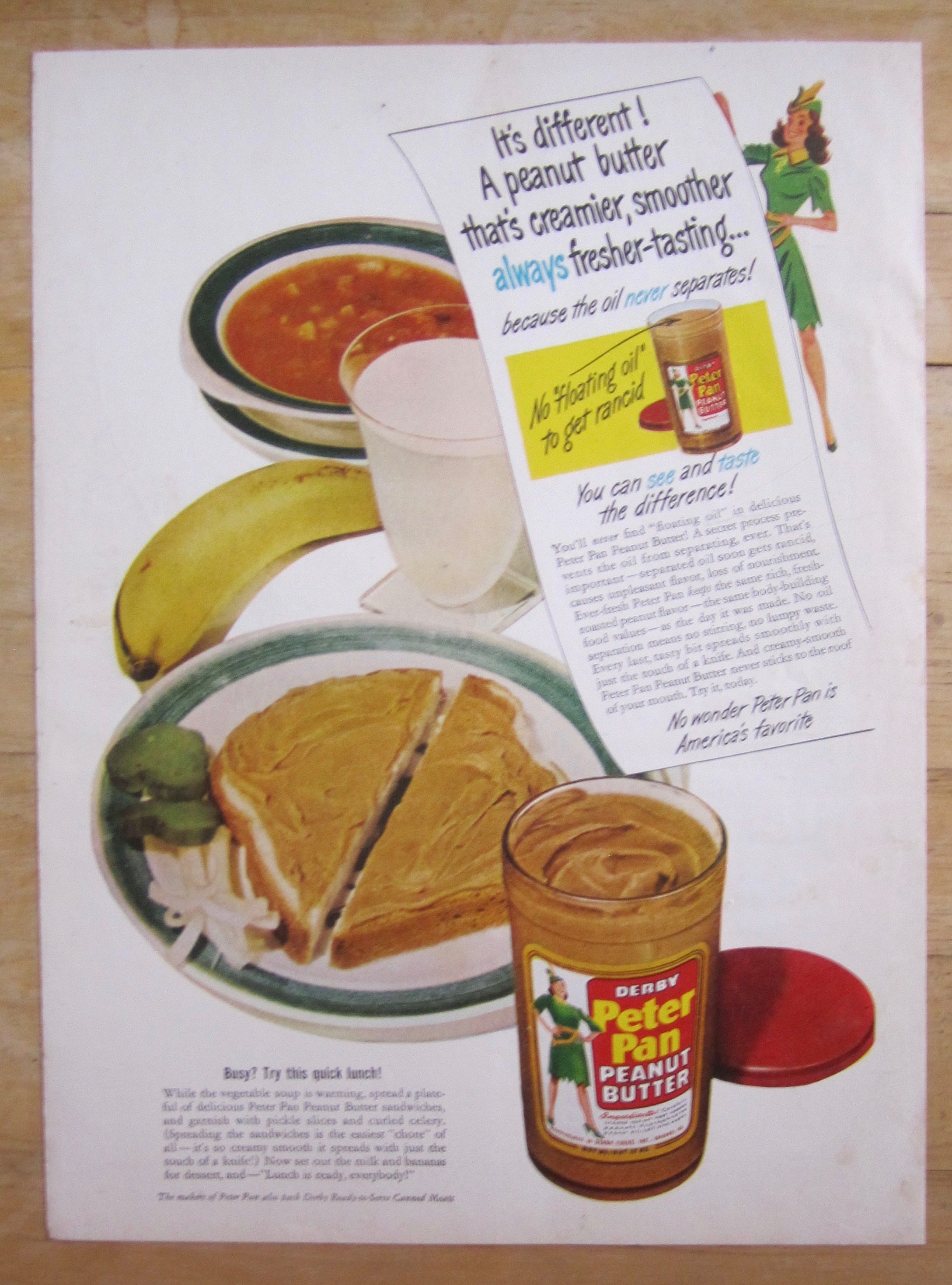 1948 Peter Pan Peanut Butter with Sandwich & Soup