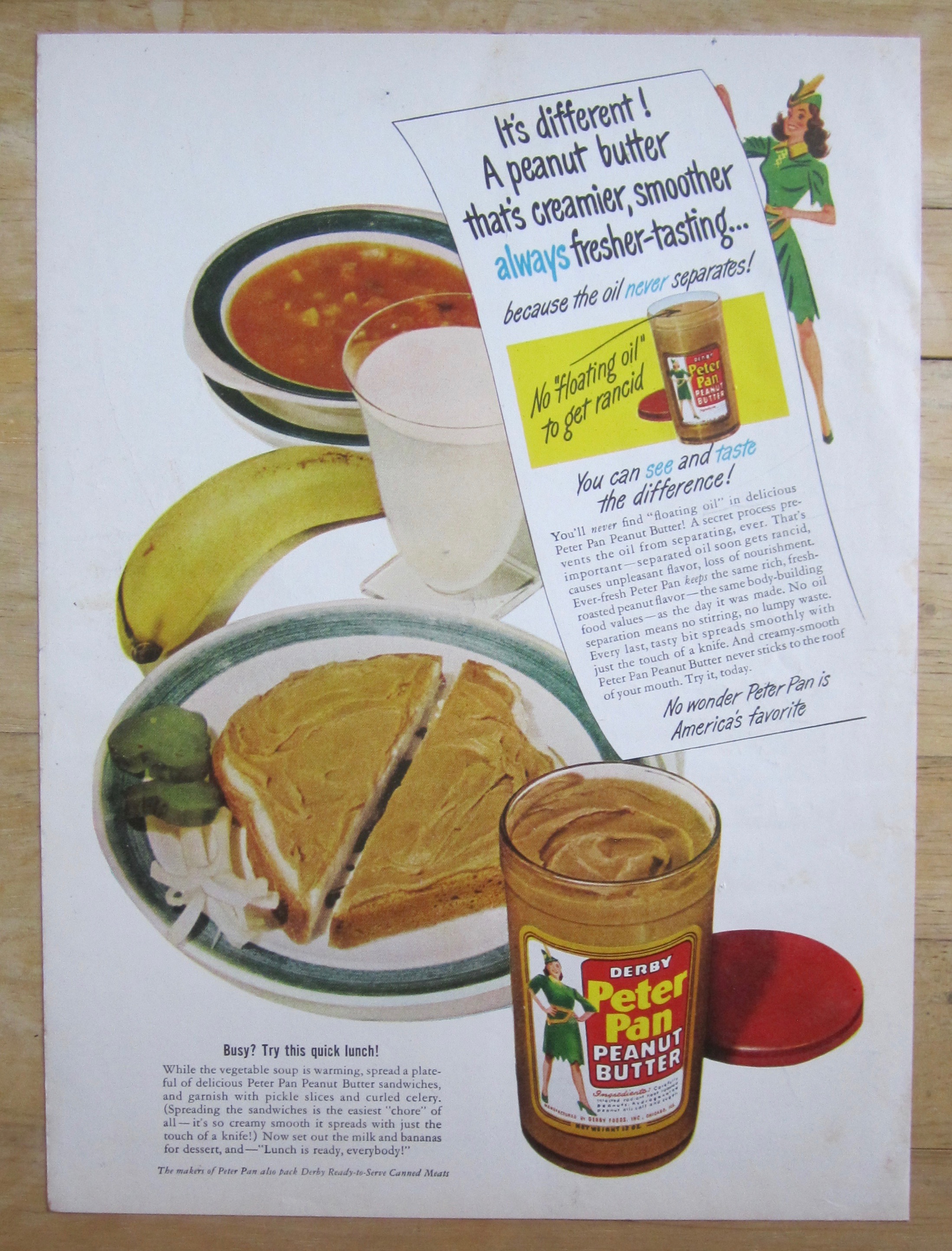 1948 Peter Pan Peanut Butter with Sandwich & Soup