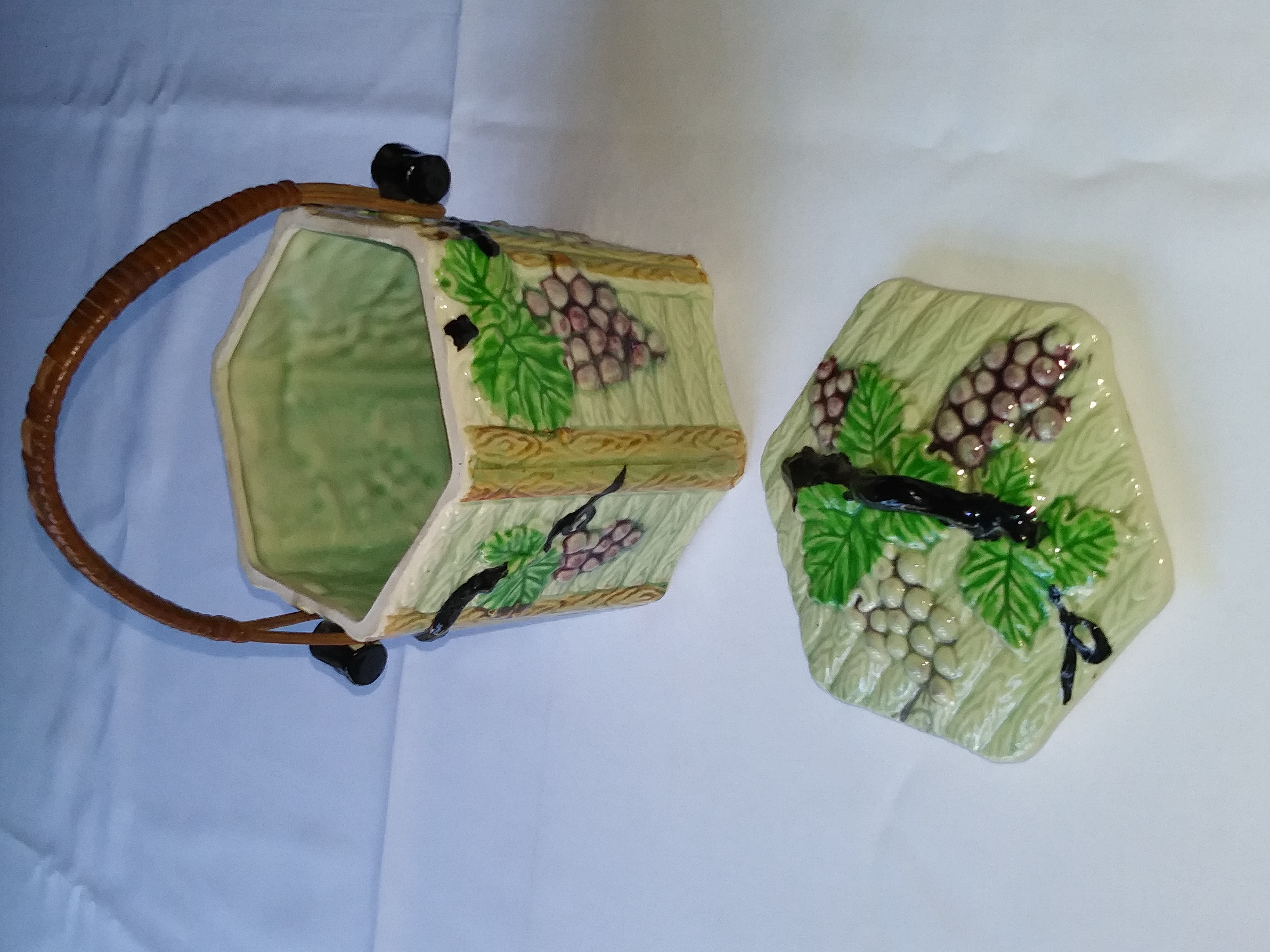 Covered Biscuit Jar Woven Handle Japan