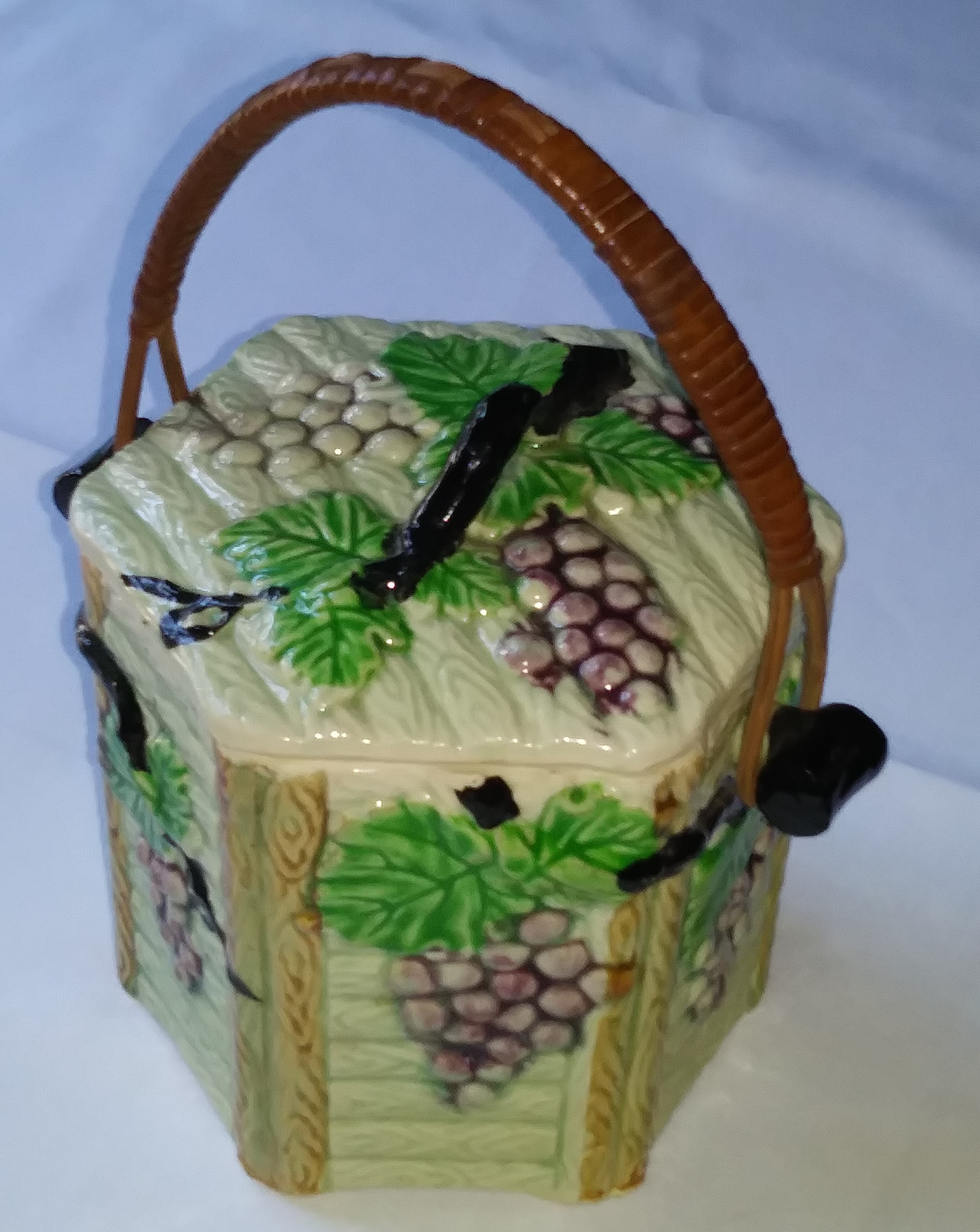 Covered Biscuit Jar Woven Handle Japan