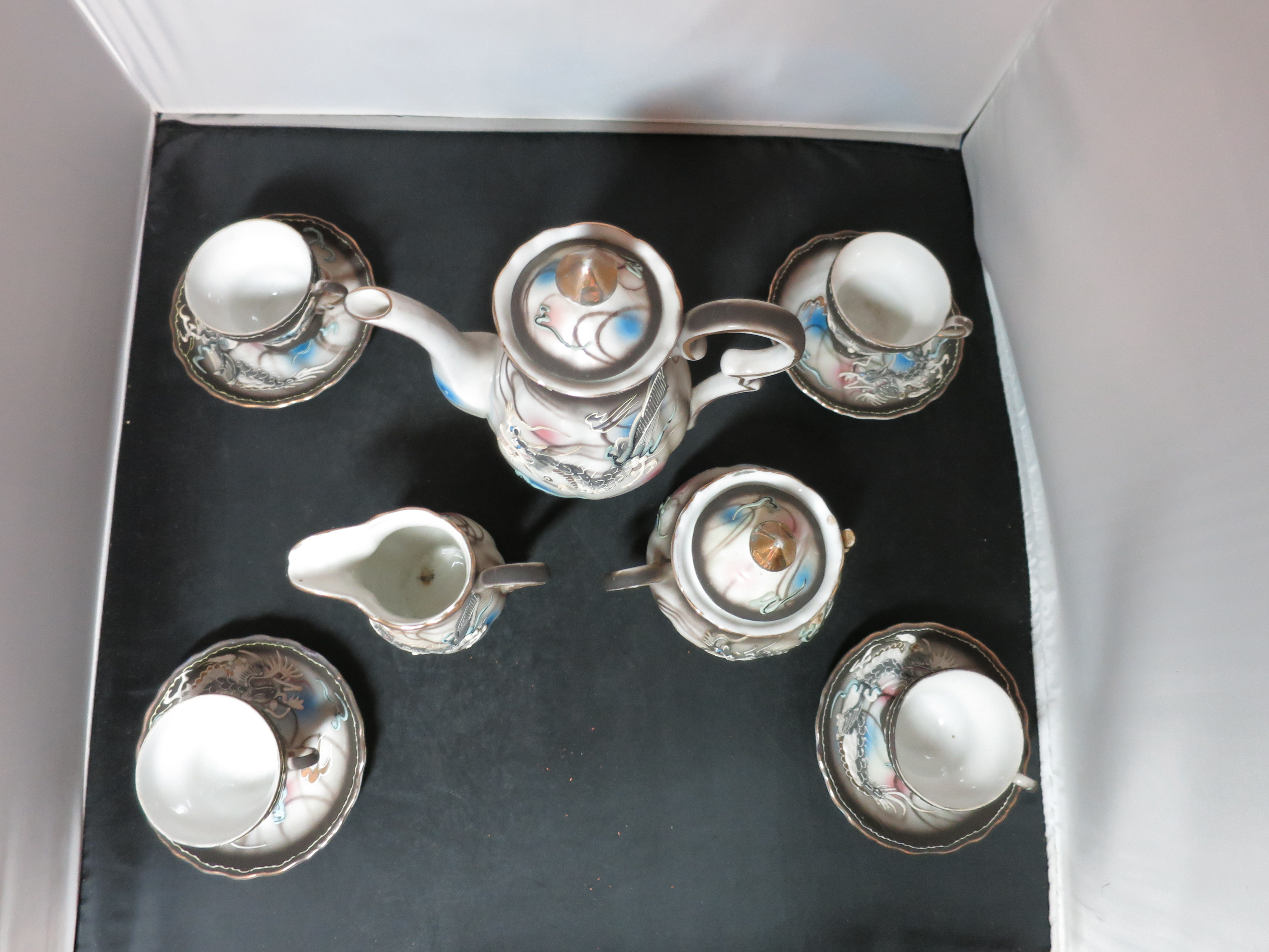 Dragon ware Moriage Tea set Teapot creamer sugar cup saucer Japan