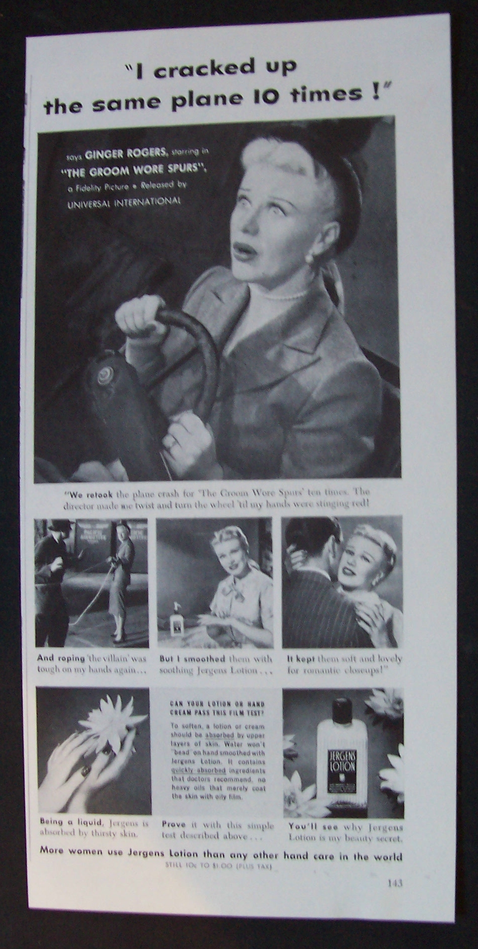 1951 Jergens Lotion w/Ginger Rogers (Groom Wore Spurs)