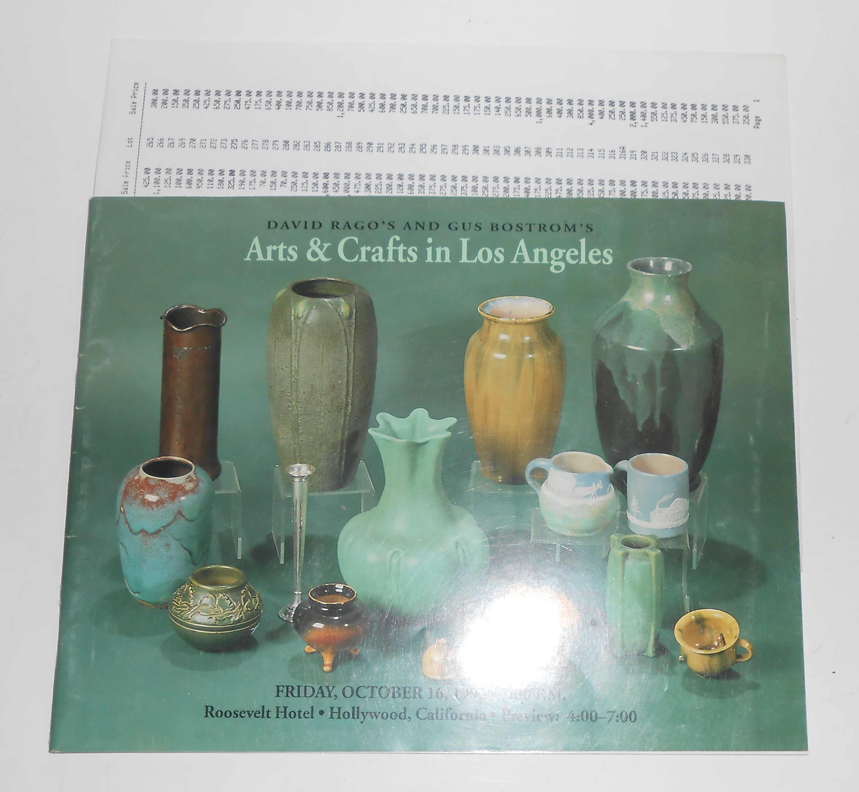 David Rago October 16, 1992 Arts & Crafts Auction Los A