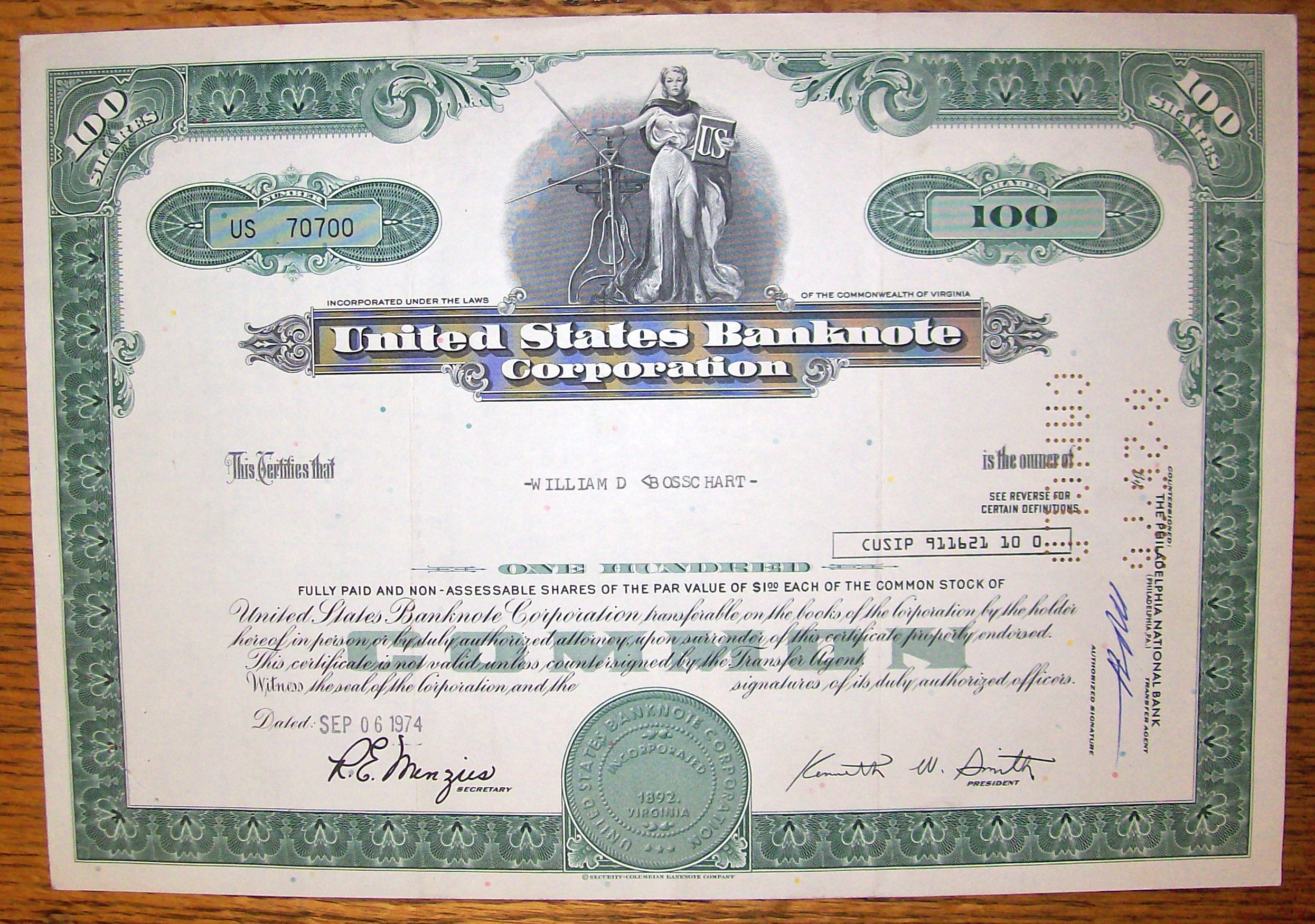 1974 United States Banknote Corporation