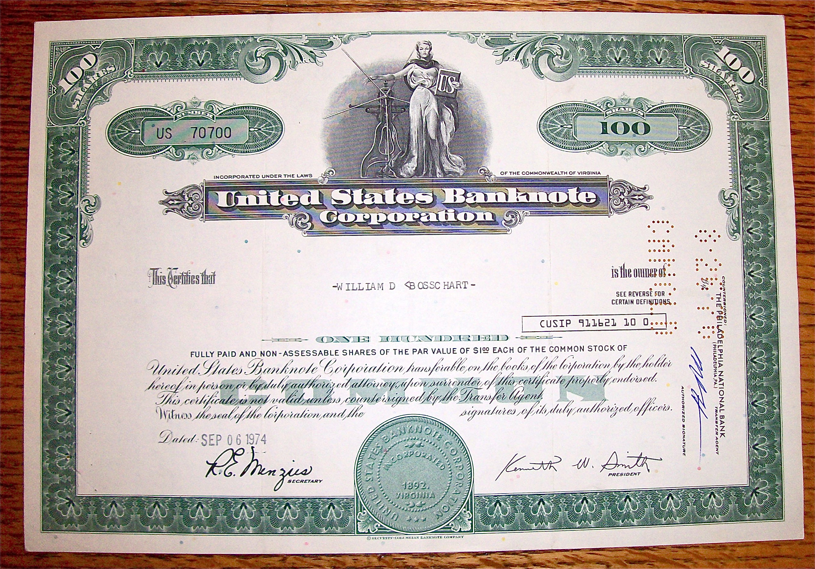1974 United States Banknote Corporation