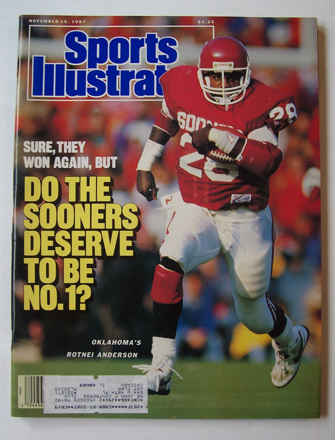 Sports Illustrated Magazine -Nov 16, 1987- R. Anderson