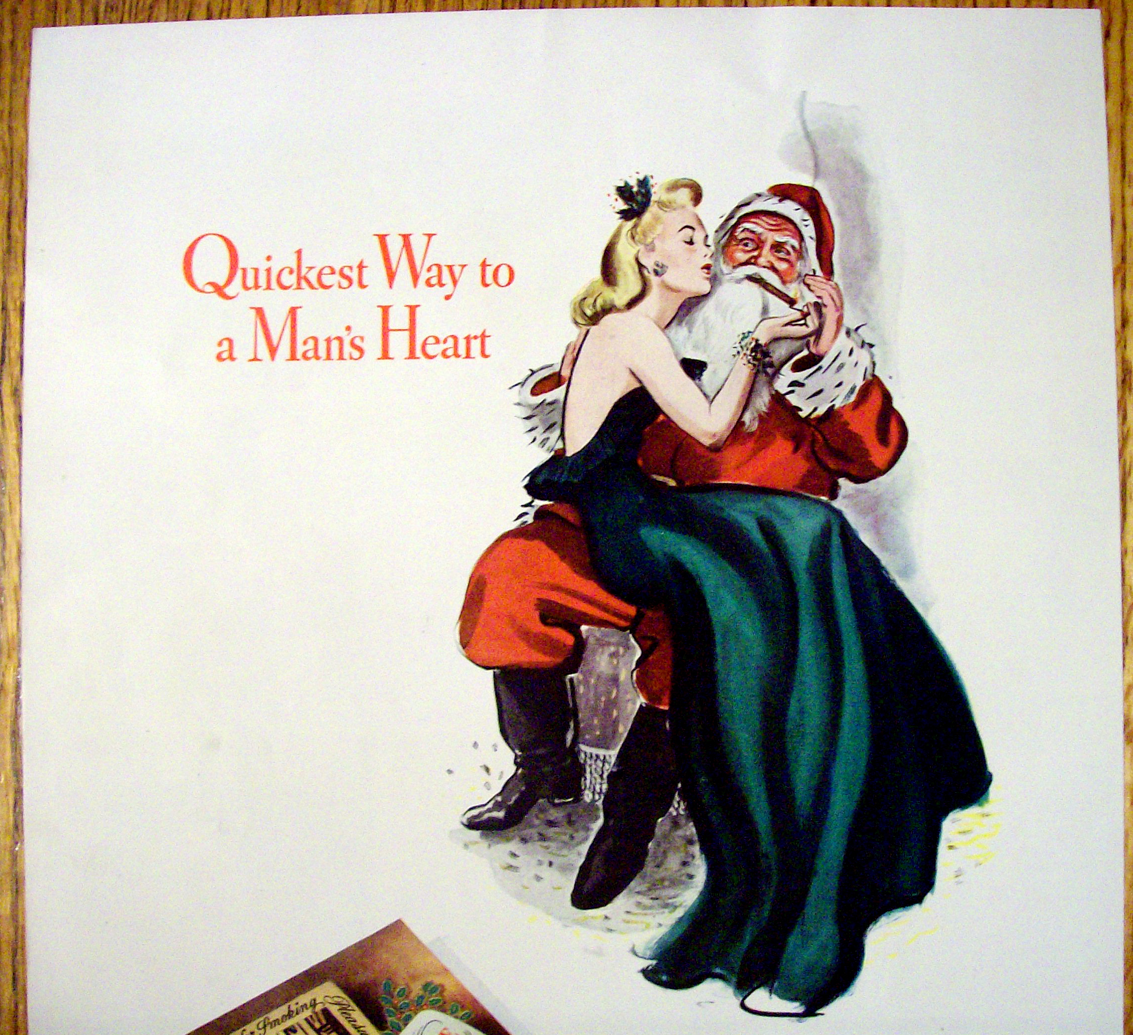 1940 White Owl Cigar with Woman Sitting on Santa's Lap