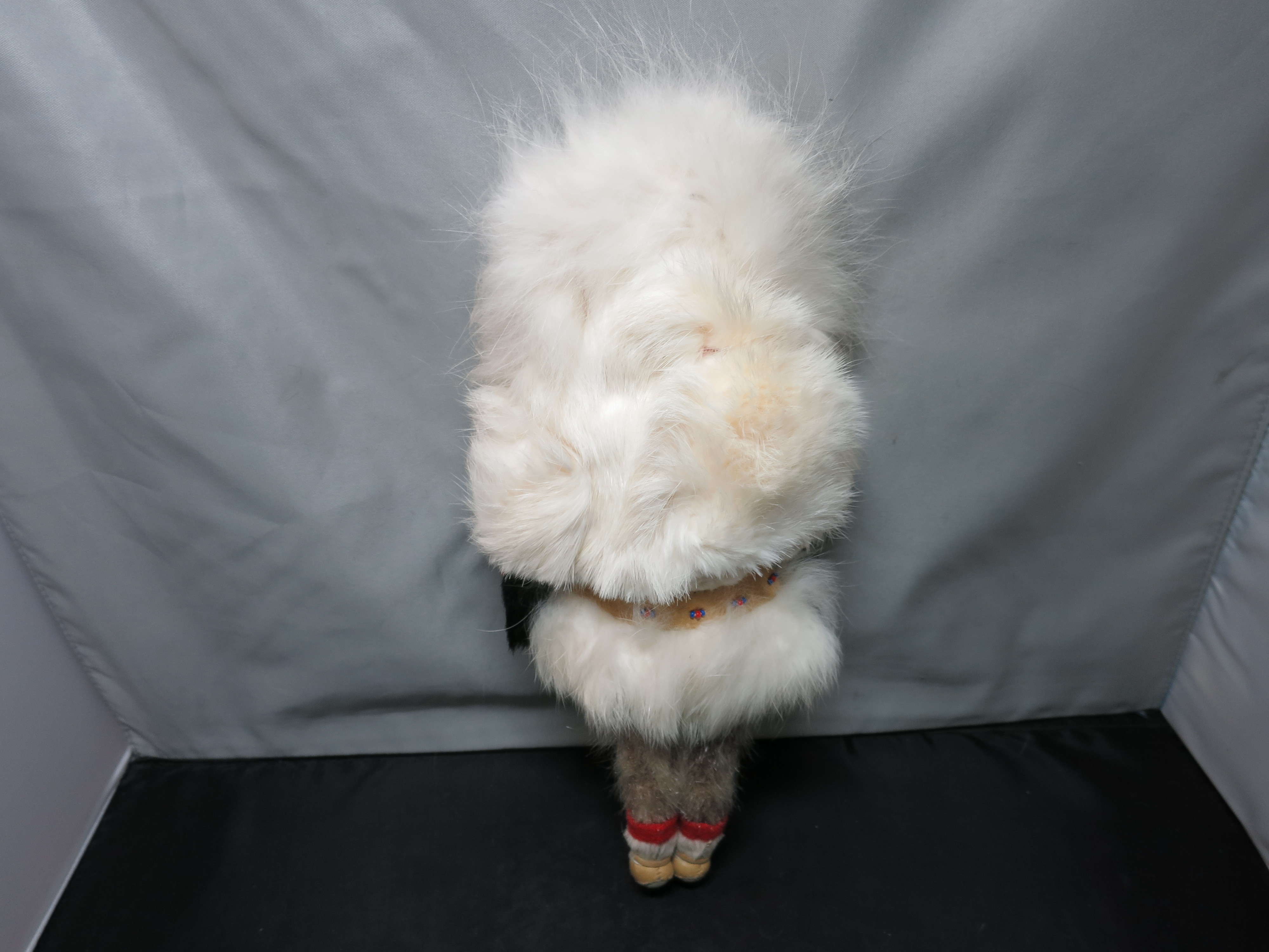 Eskimo Souvenir Doll Celluloid or Ivory Face Rabbit Fur Hand Sewn