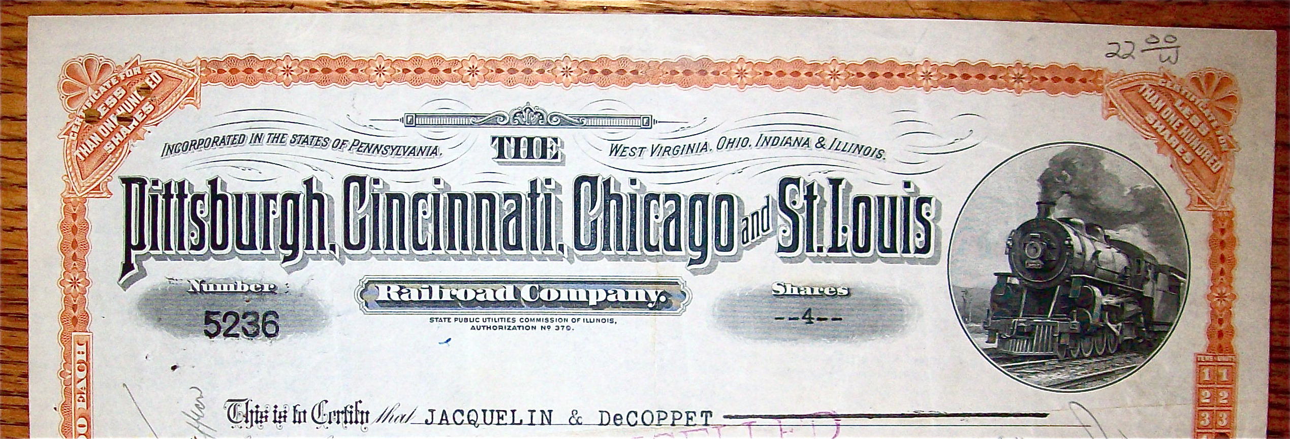 1920 Pittsburgh, Cincinnati, Chicago & St. Louis Stock