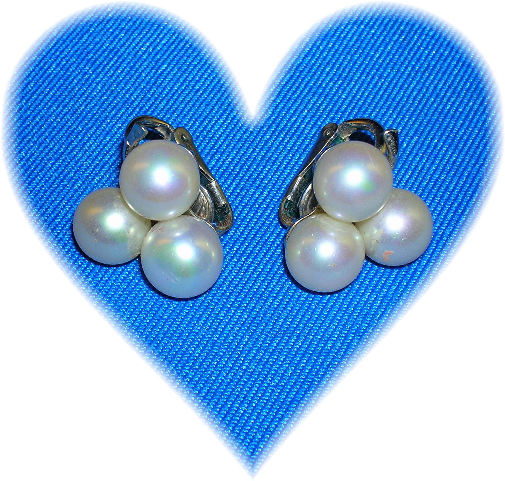 10K White Gold and Faux Pearl Clip Earrings