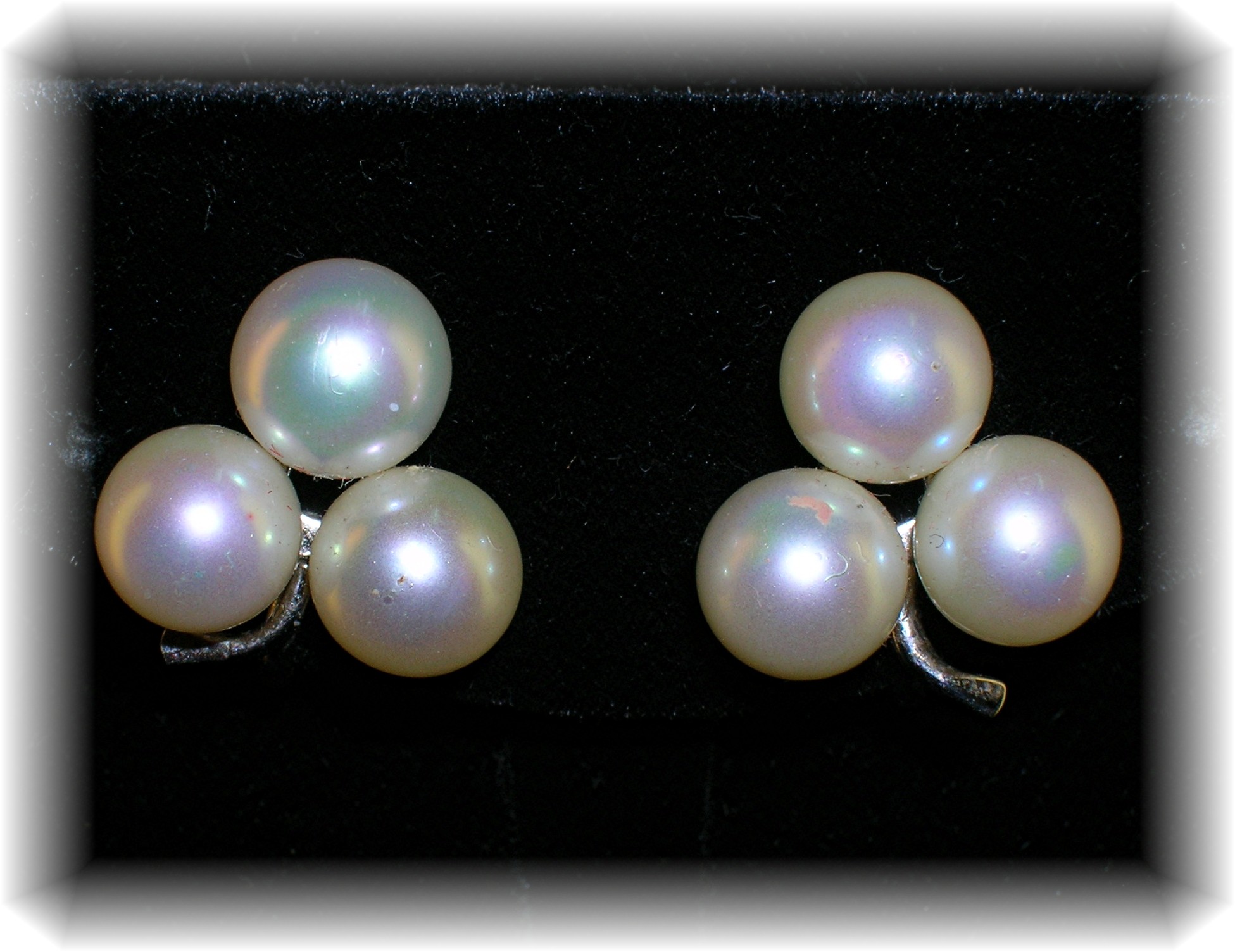 10K White Gold and Faux Pearl Clip Earrings