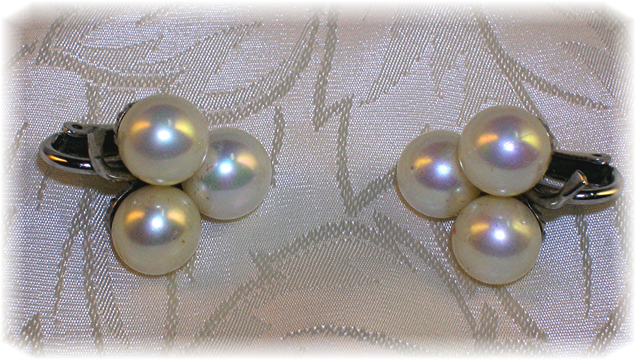 10K White Gold and Faux Pearl Clip Earrings