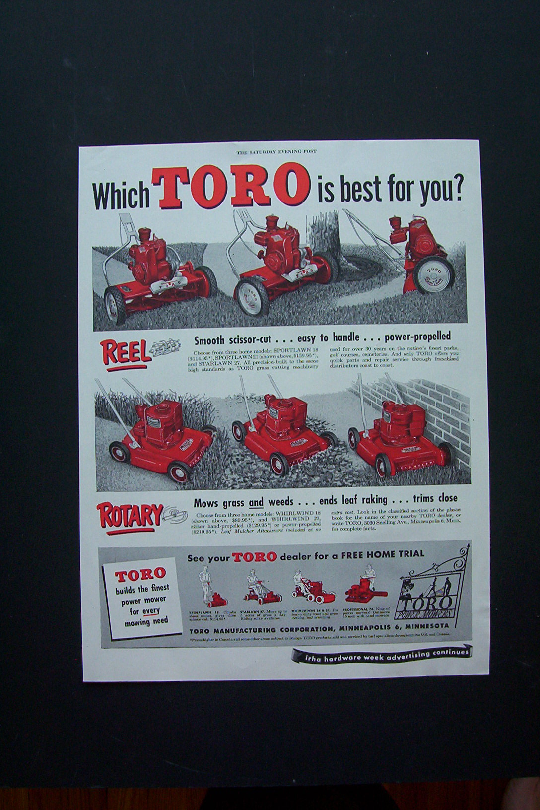1954 Toro Lawn Mower with 2 Different Lawn Mowers