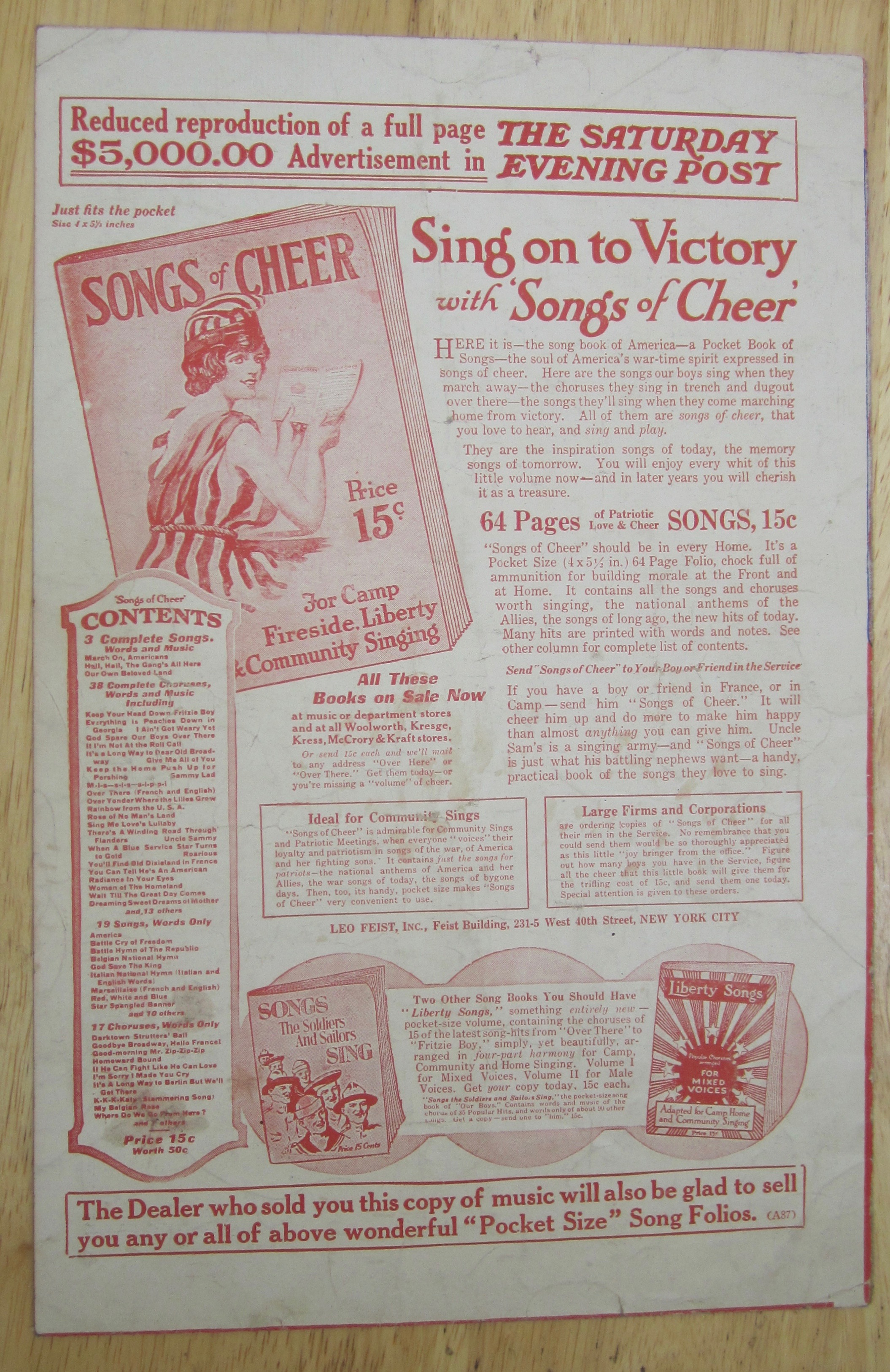 1918 The Rose Of No Man's Land Sheet Music