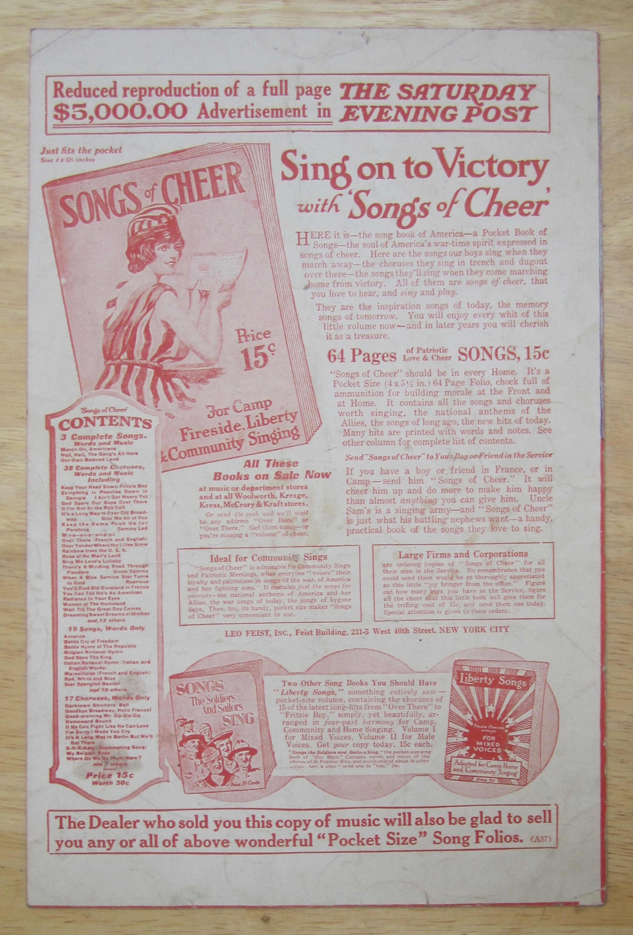 1918 The Rose Of No Man's Land Sheet Music
