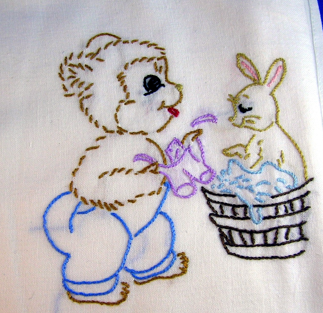5 Hand Embroidered Flour Sack Kitchen Towels