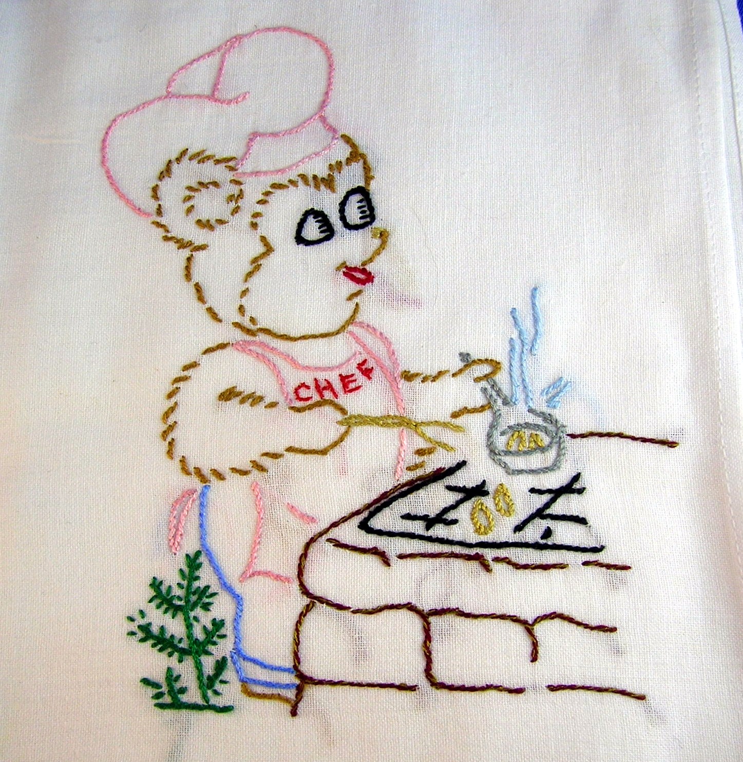5 Hand Embroidered Flour Sack Kitchen Towels