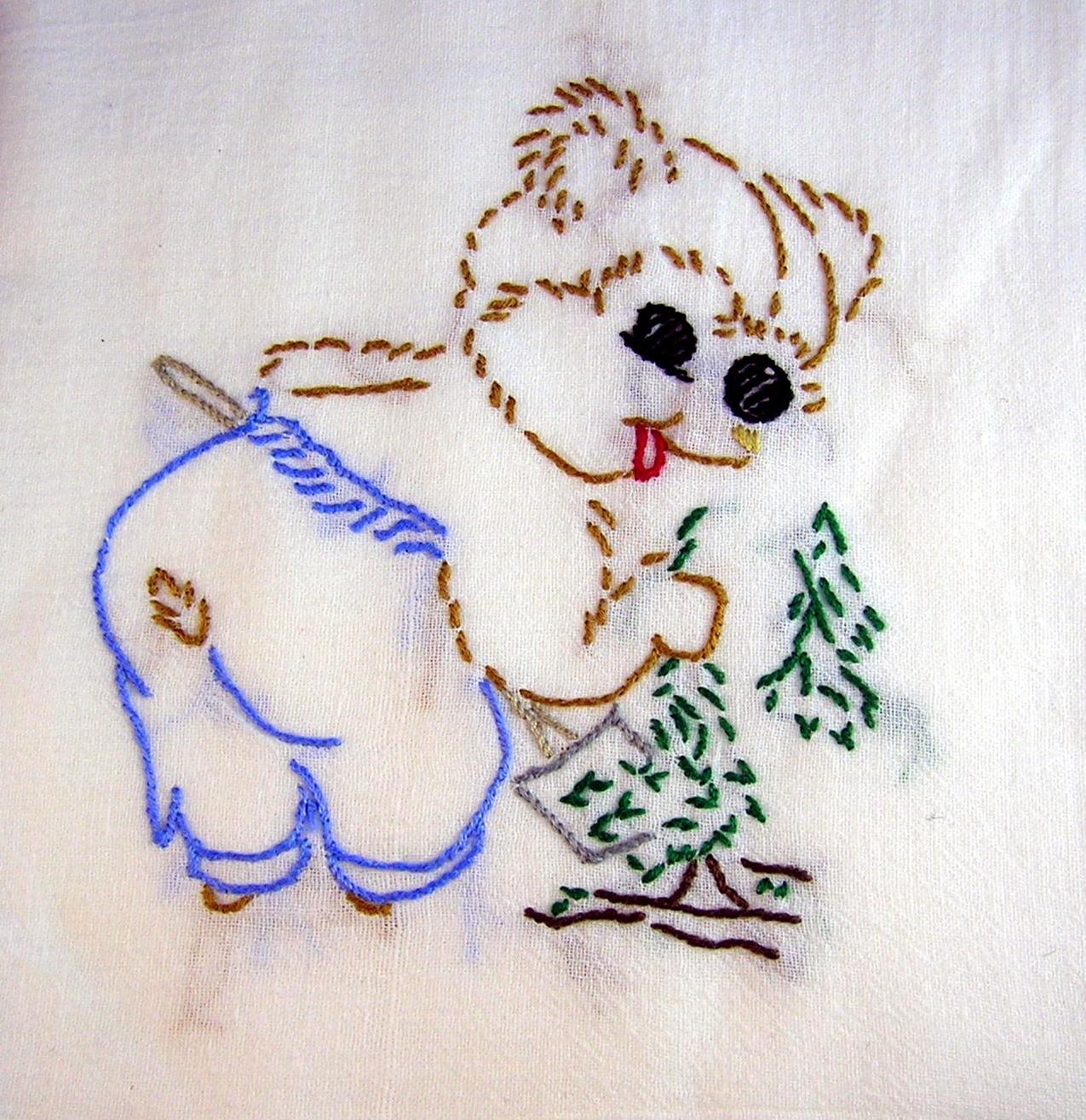 5 Hand Embroidered Flour Sack Kitchen Towels