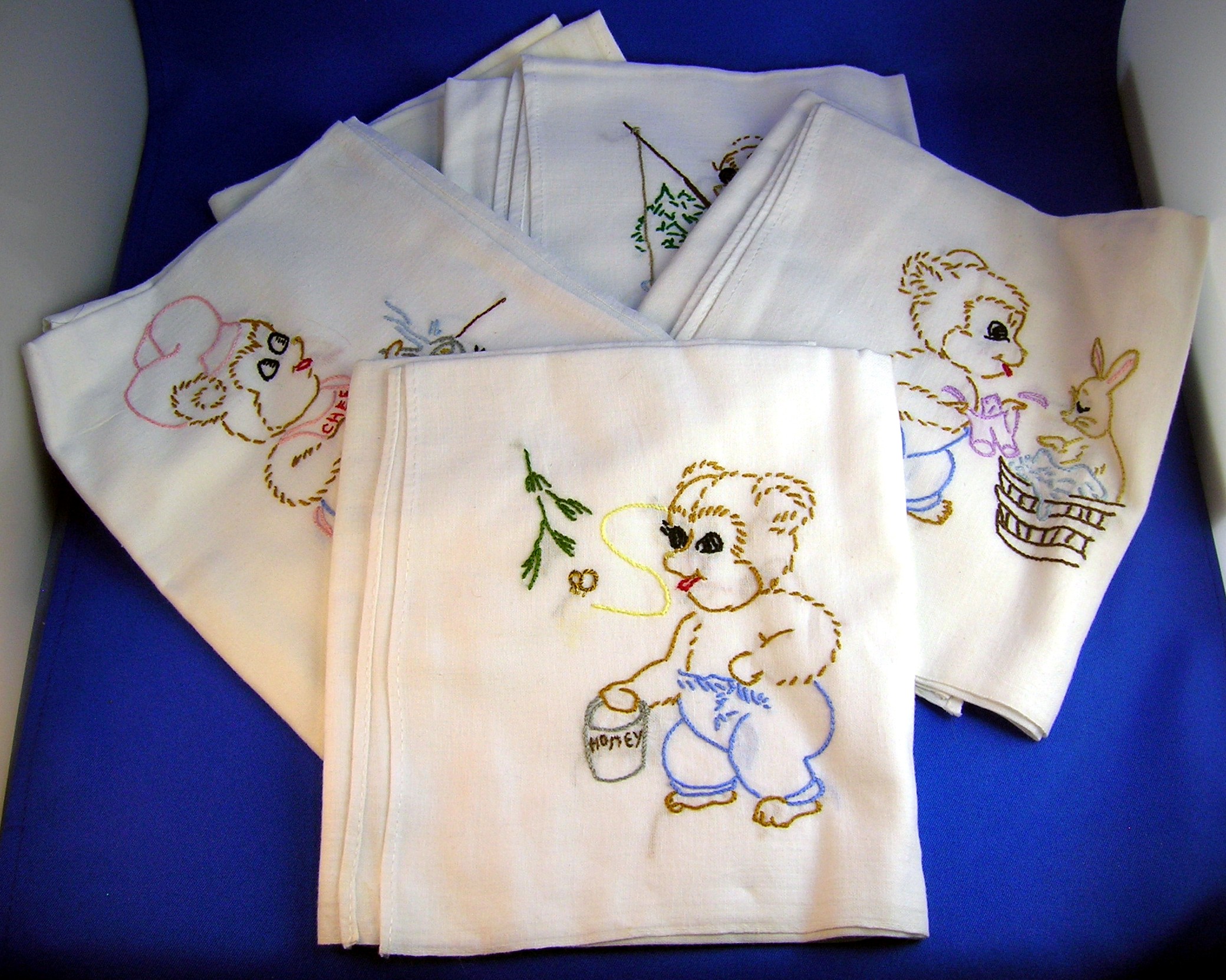 5 Hand Embroidered Flour Sack Kitchen Towels