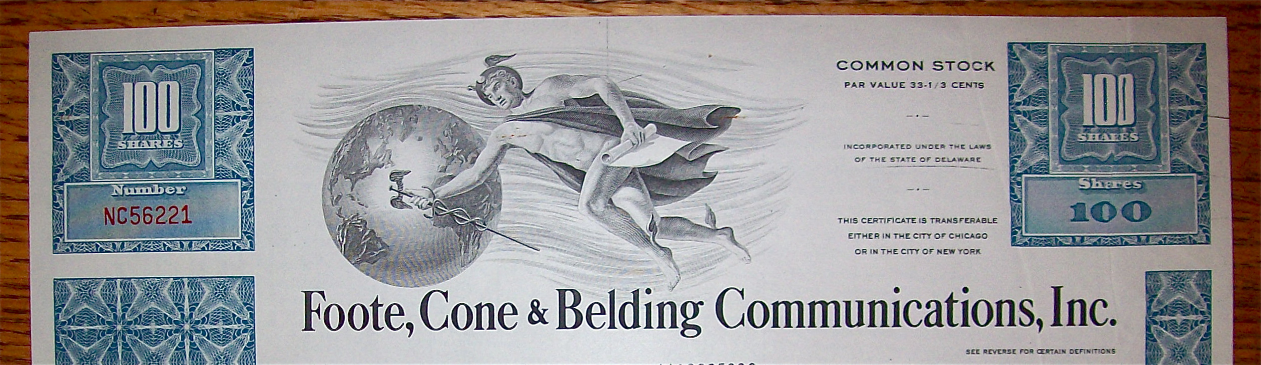 1973 Foote Cone & Belding Communications Inc. Stock