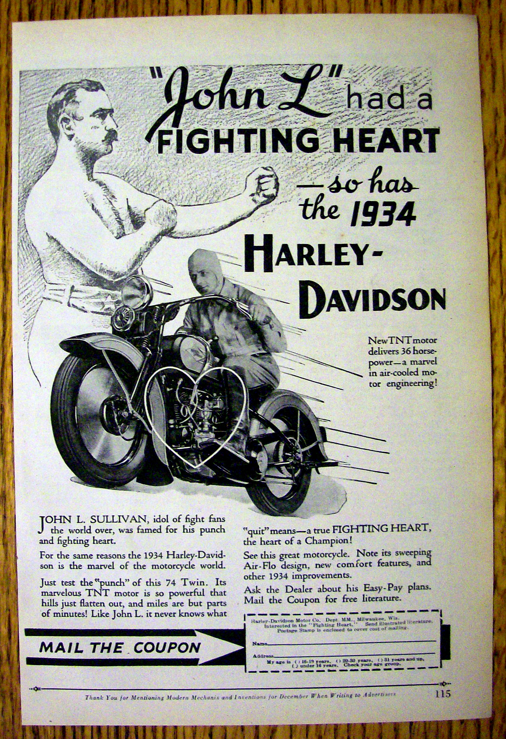 1933 Harley-Davidson Motorcycle with John L. Sullivan