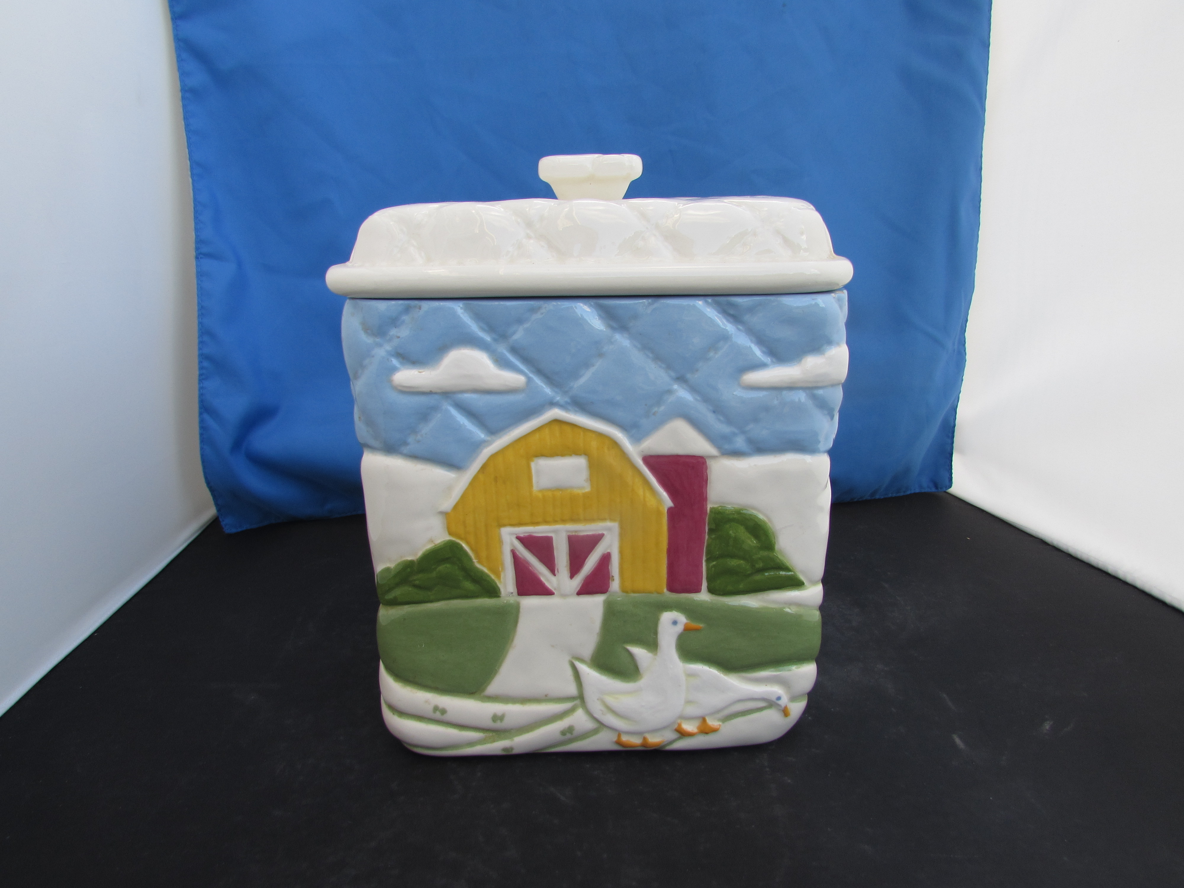Barn Duck Ceramic Cookie jar marked love you Mom Rare