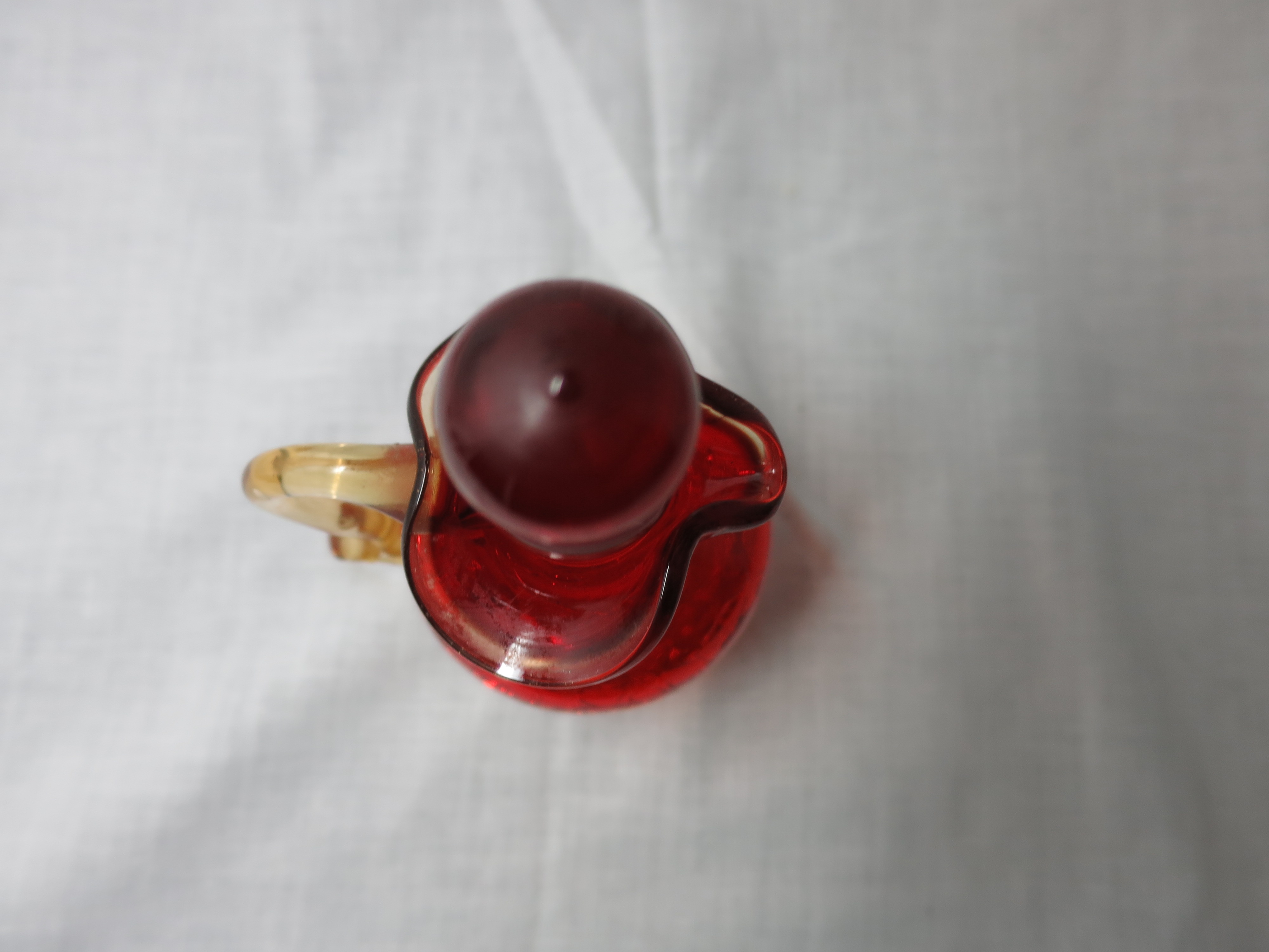 Amberina Crackle Glass Cruet Red Yellow Clear
