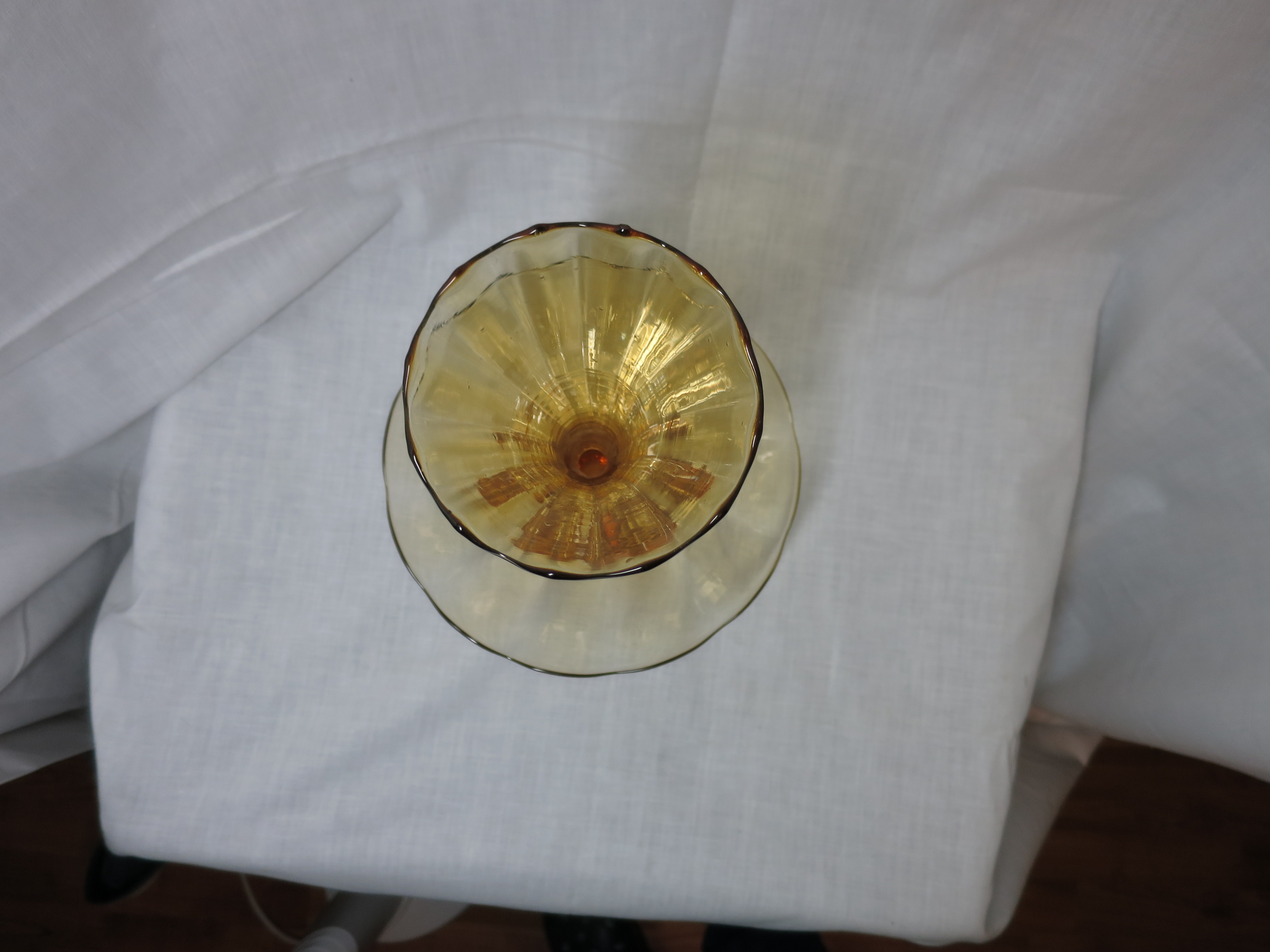Fountain Pedestal Vase Epergne Mold Blown Amber Yellow