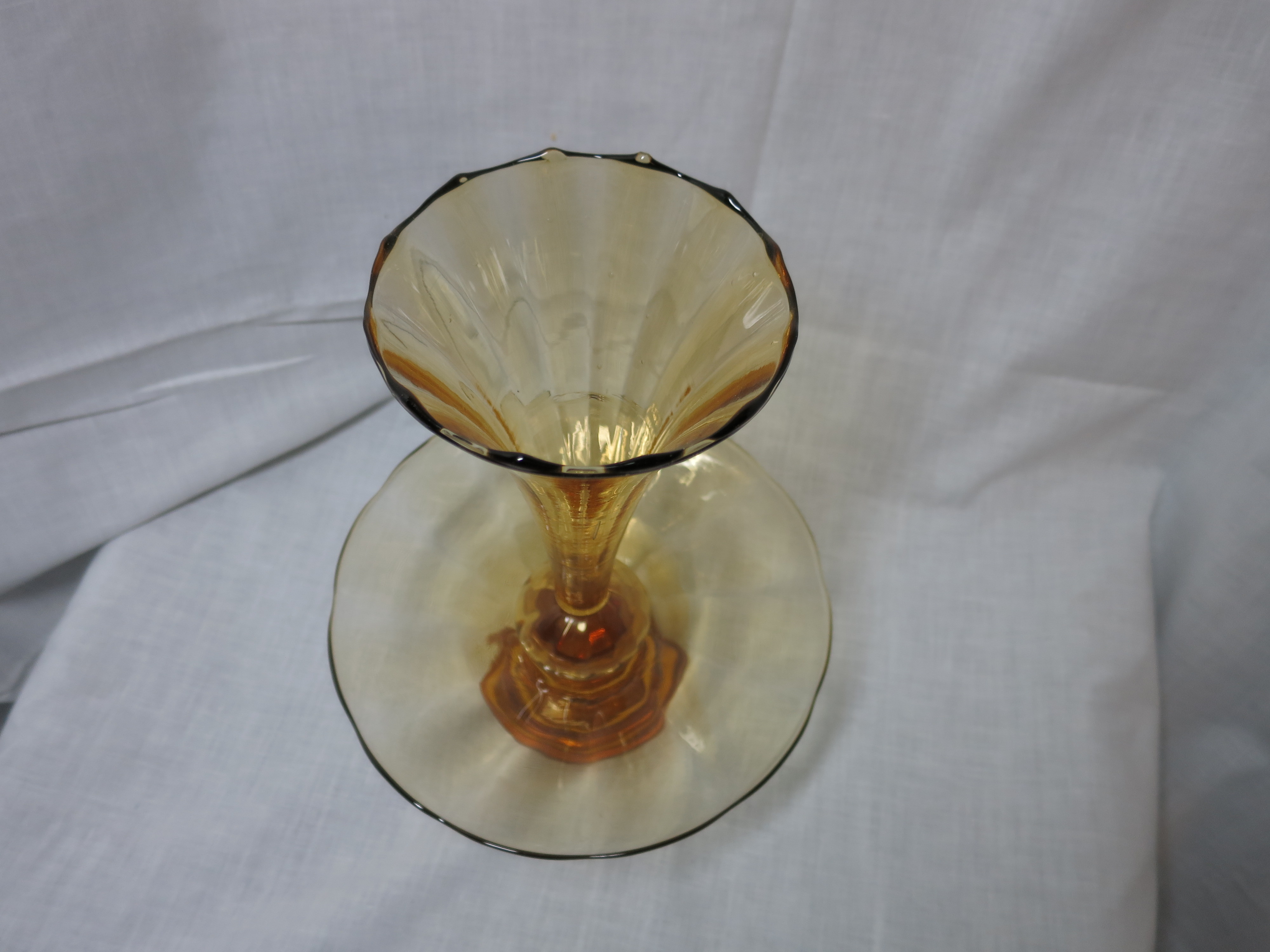 Fountain Pedestal Vase Epergne Mold Blown Amber Yellow