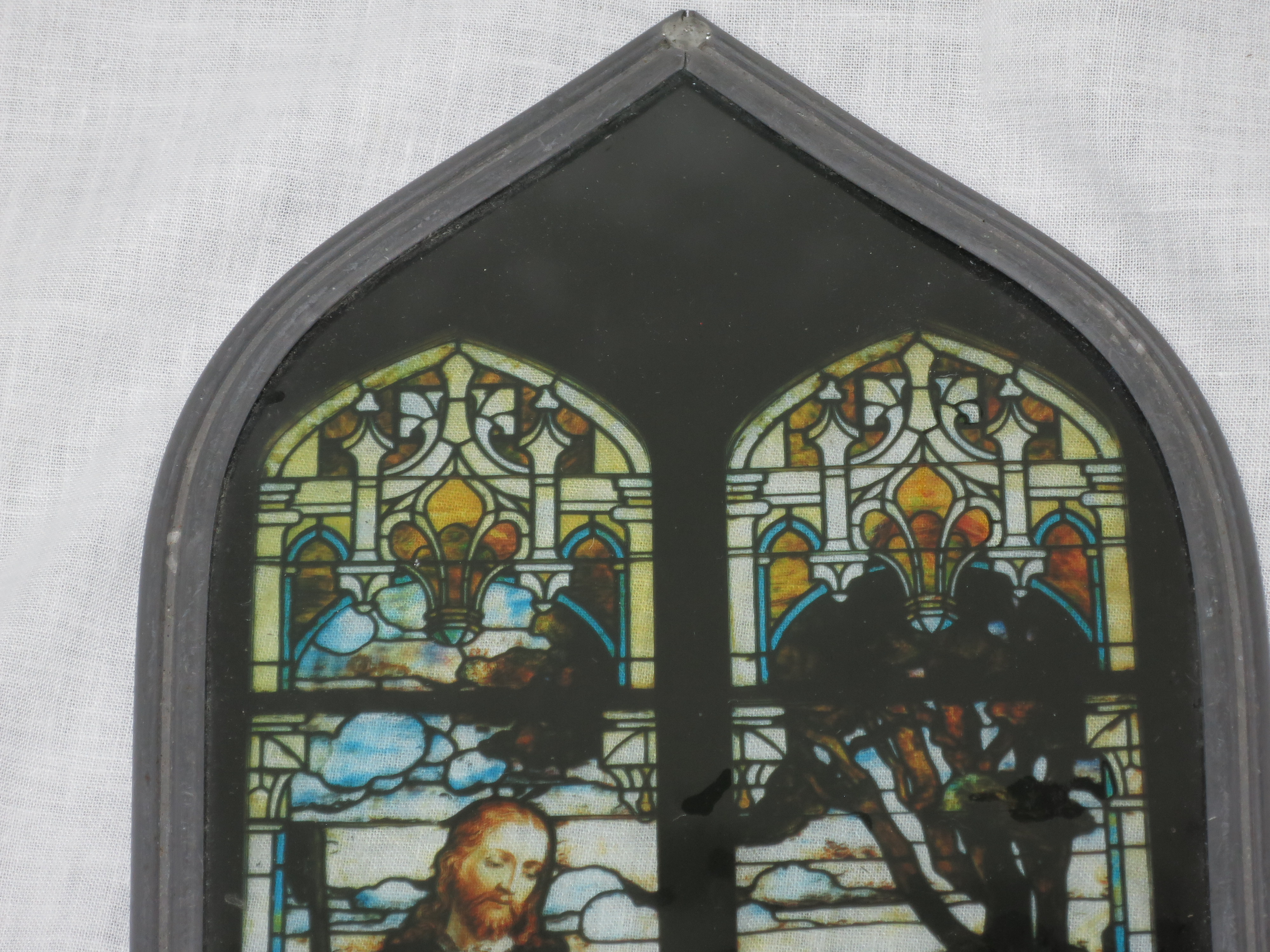 Antique Painted Stained Glass Jesus Sheep Church Window