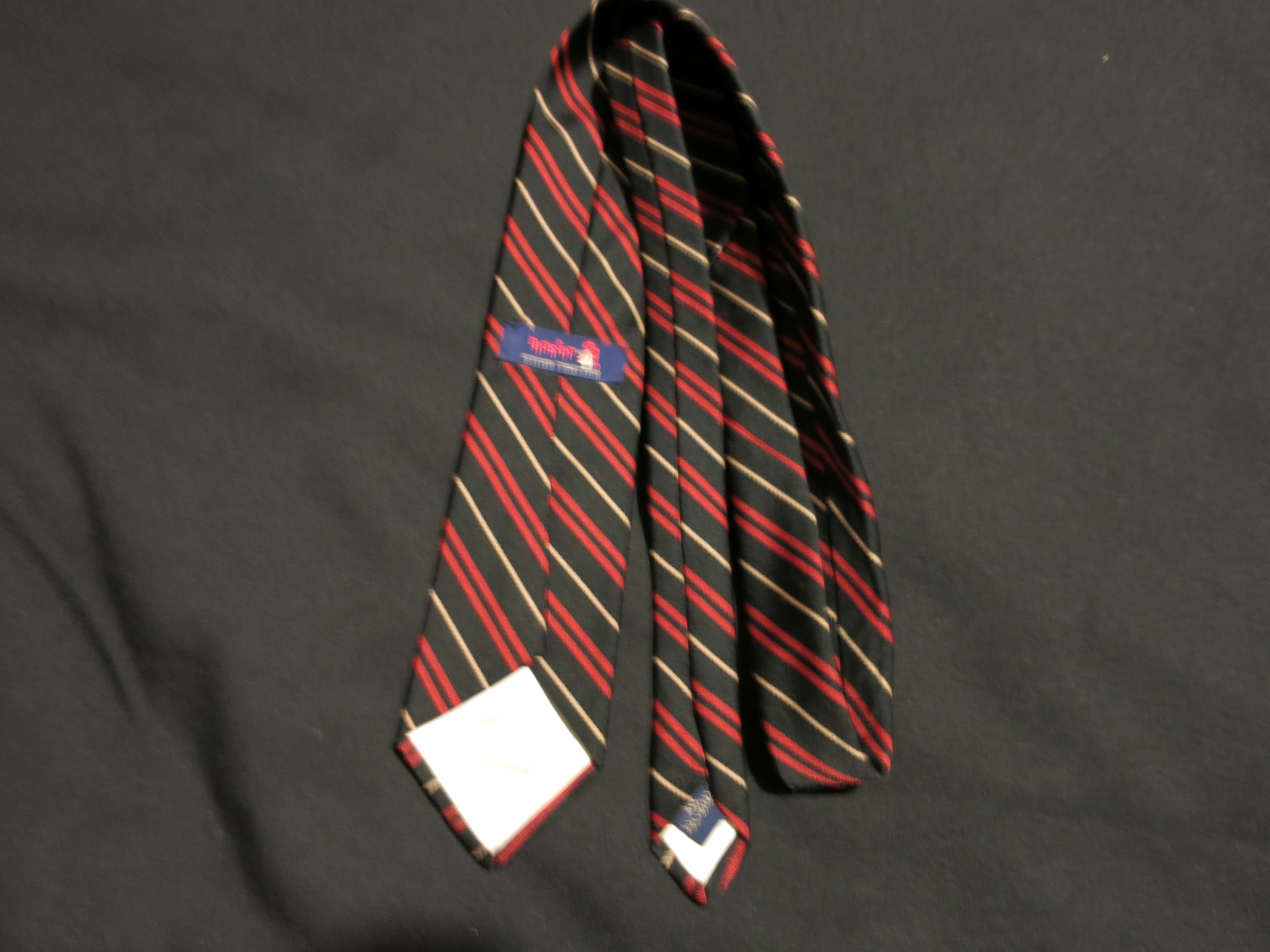 Rooster Ruffler Neck Tie Striped Black Red Tan