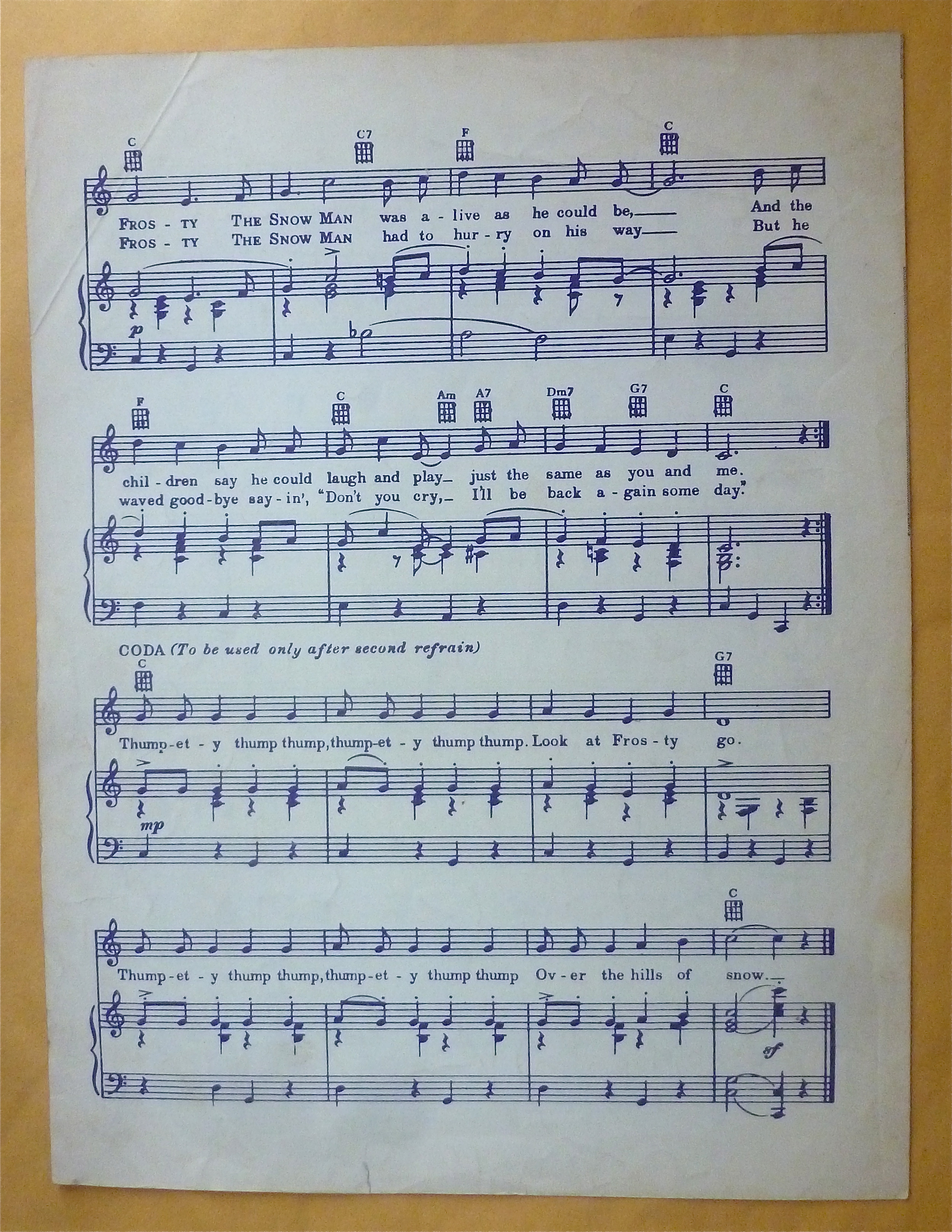 Sheet Music For 1950 Frosty The Snowman
