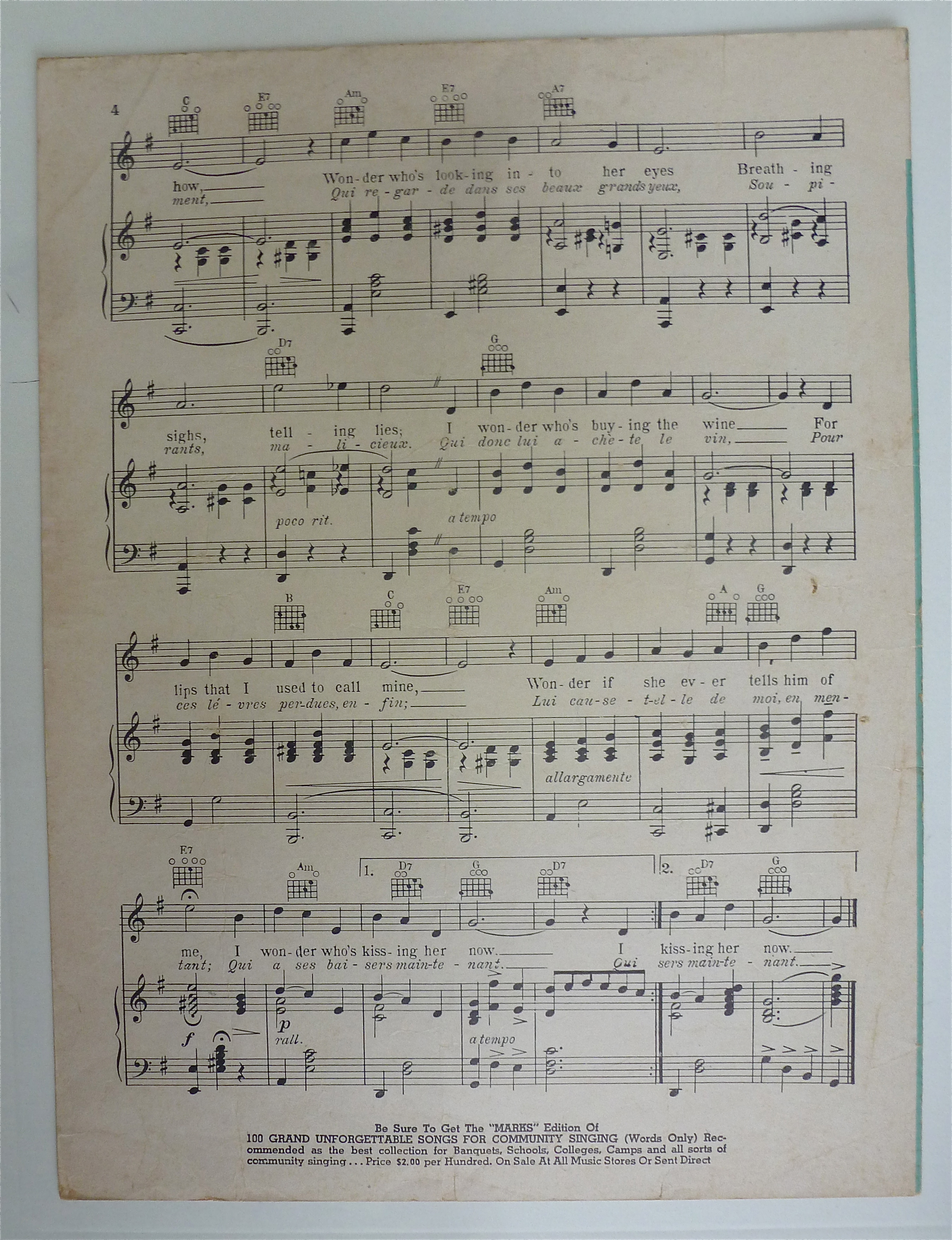 Sheet Music For 1947 I Wonder Who's Kissing Her Now
