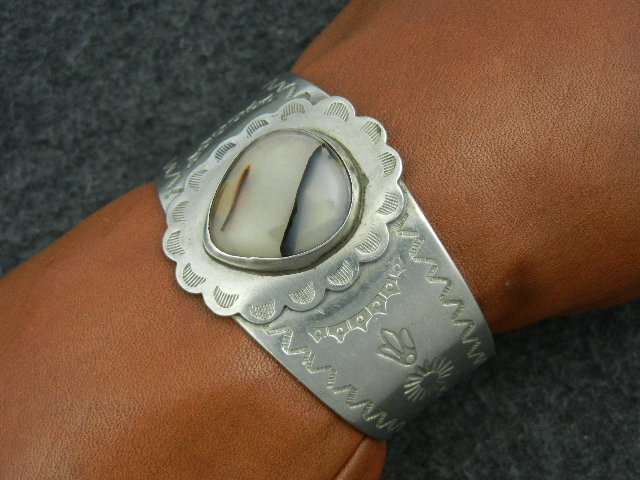 Silver Thunderbird Jewelry Agate Cuff Bracelet