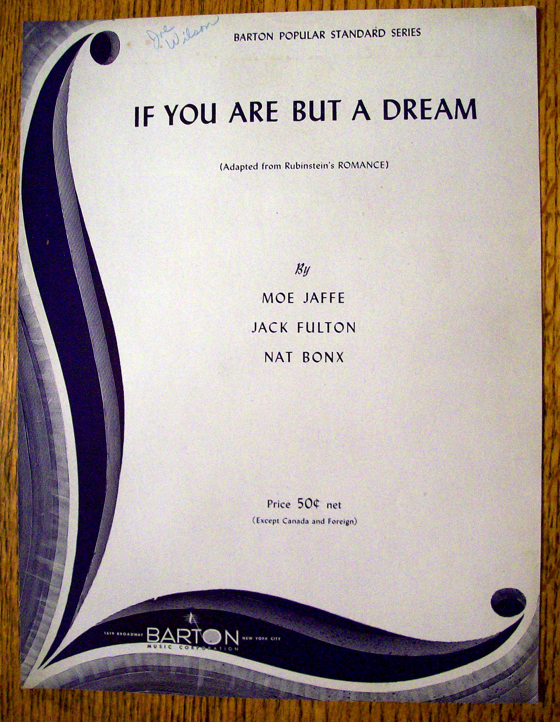 Sheet Music For 1941 If You Are But A Dream-Moe Jaffe