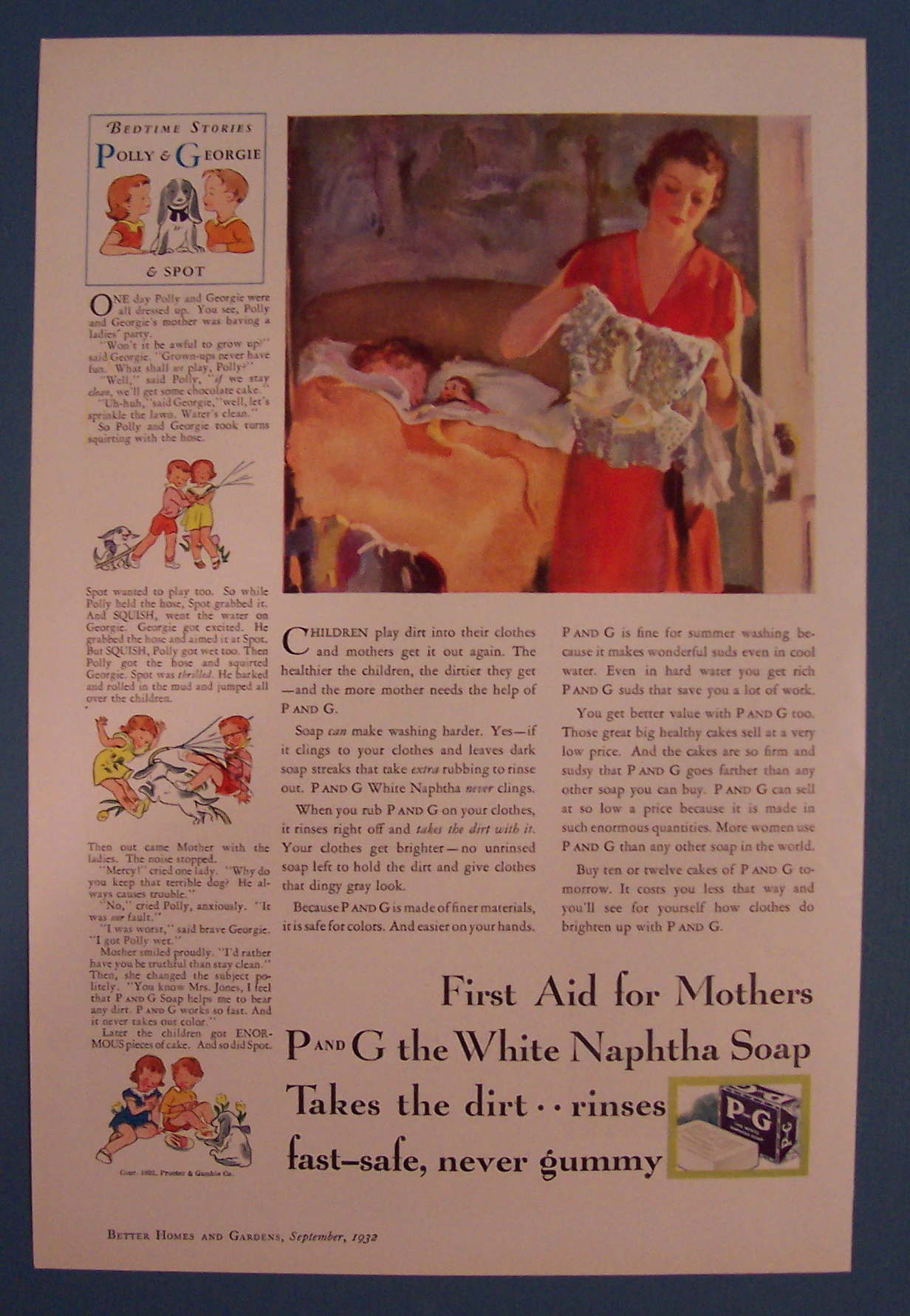 1932 P & G White Naptha Soap with Woman Folding Clothes