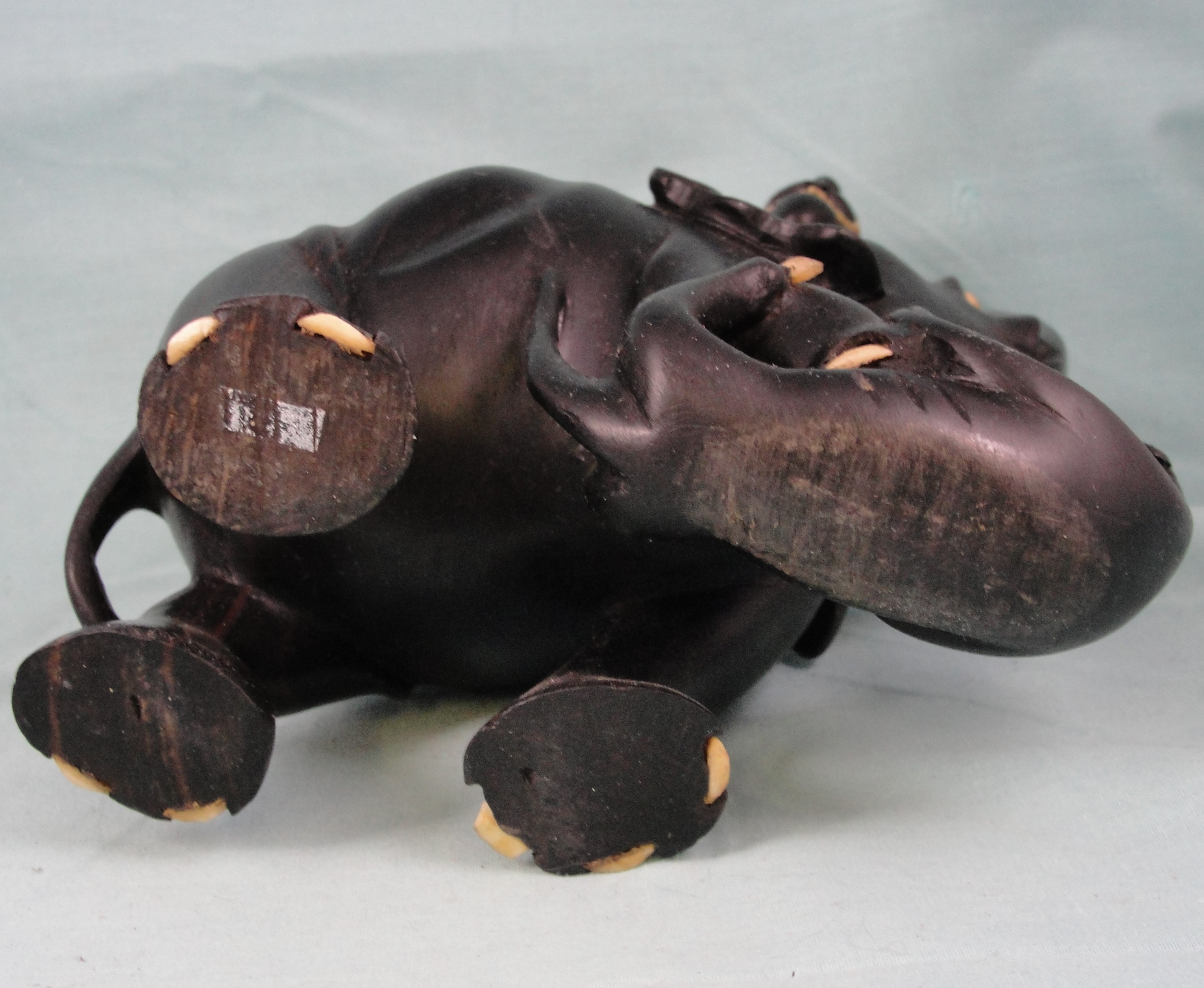 1930s/1940s Carved Ebony Wood Elephant Battling Lions