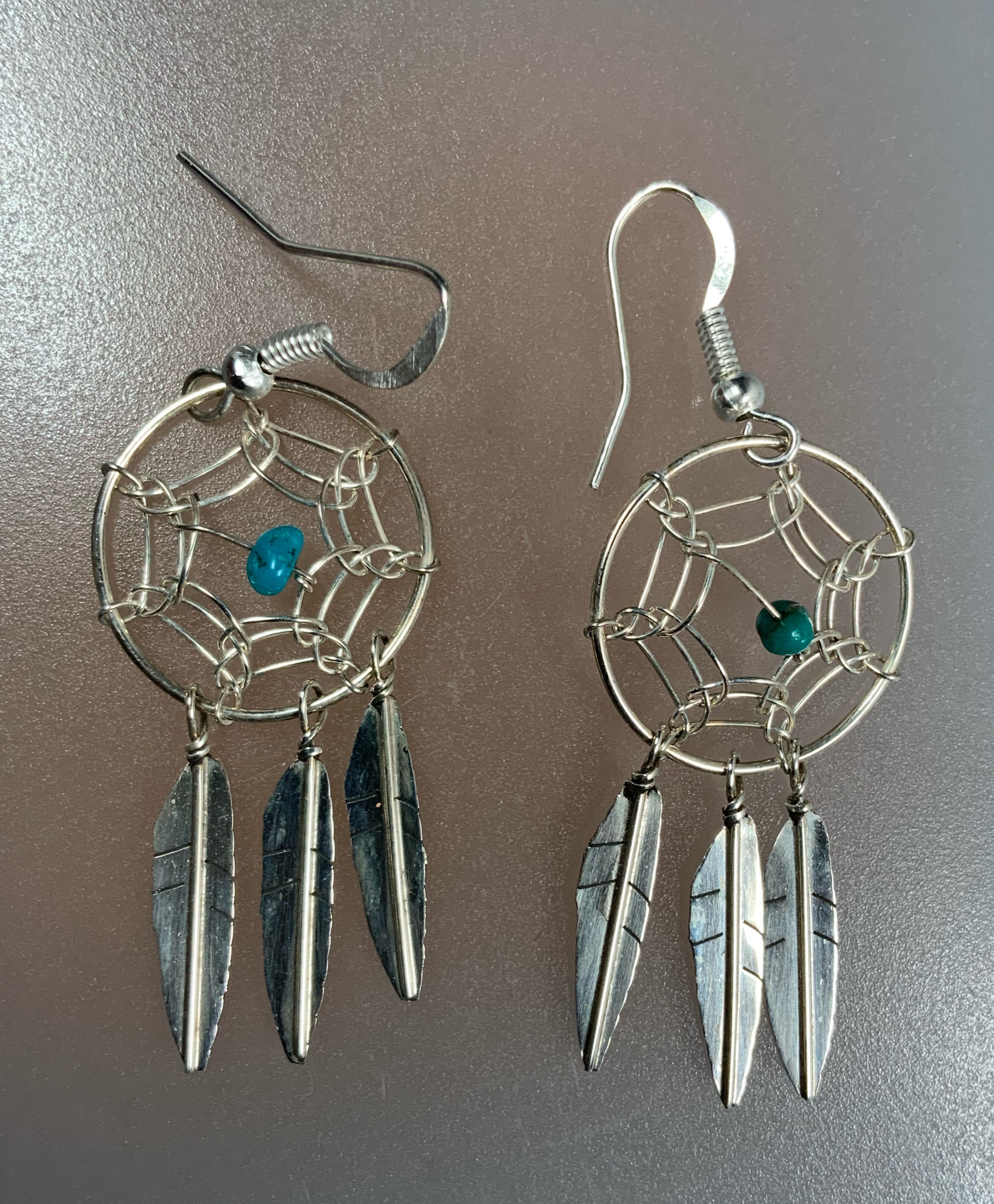 Dreamcatcher Turquoise Sterling Silver Hook Earrings