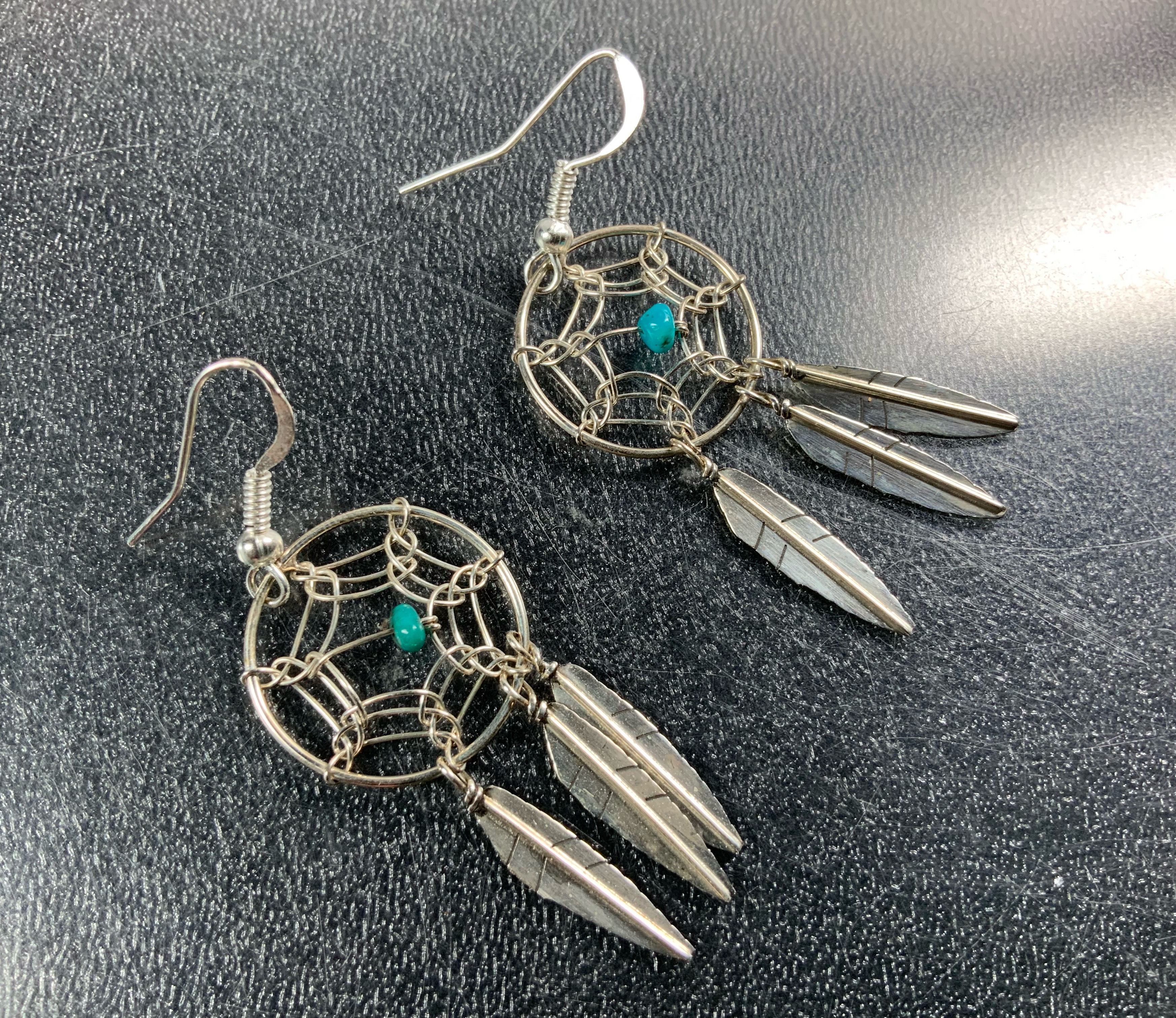 Dreamcatcher Turquoise Sterling Silver Hook Earrings