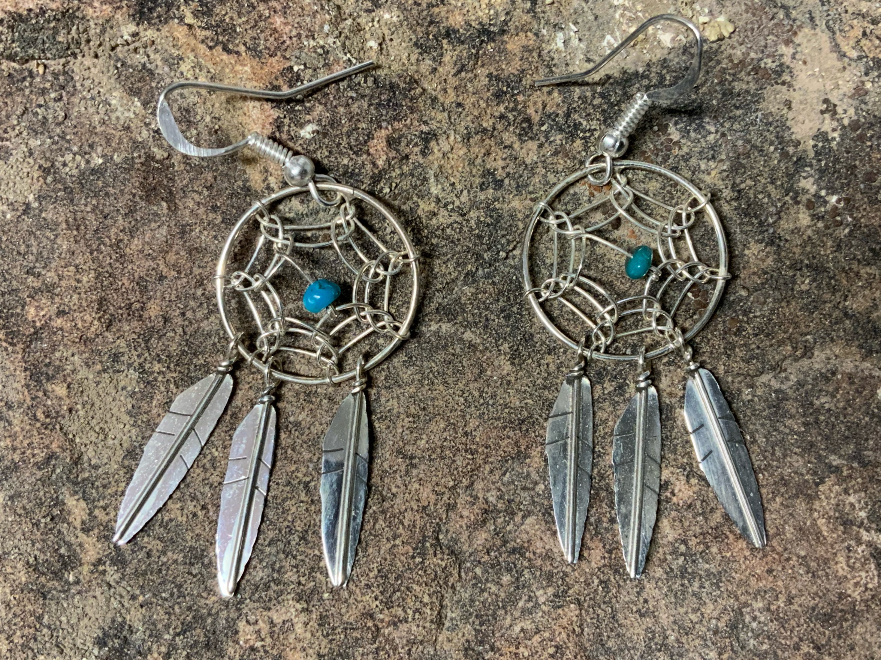 Dreamcatcher Turquoise Sterling Silver Hook Earrings