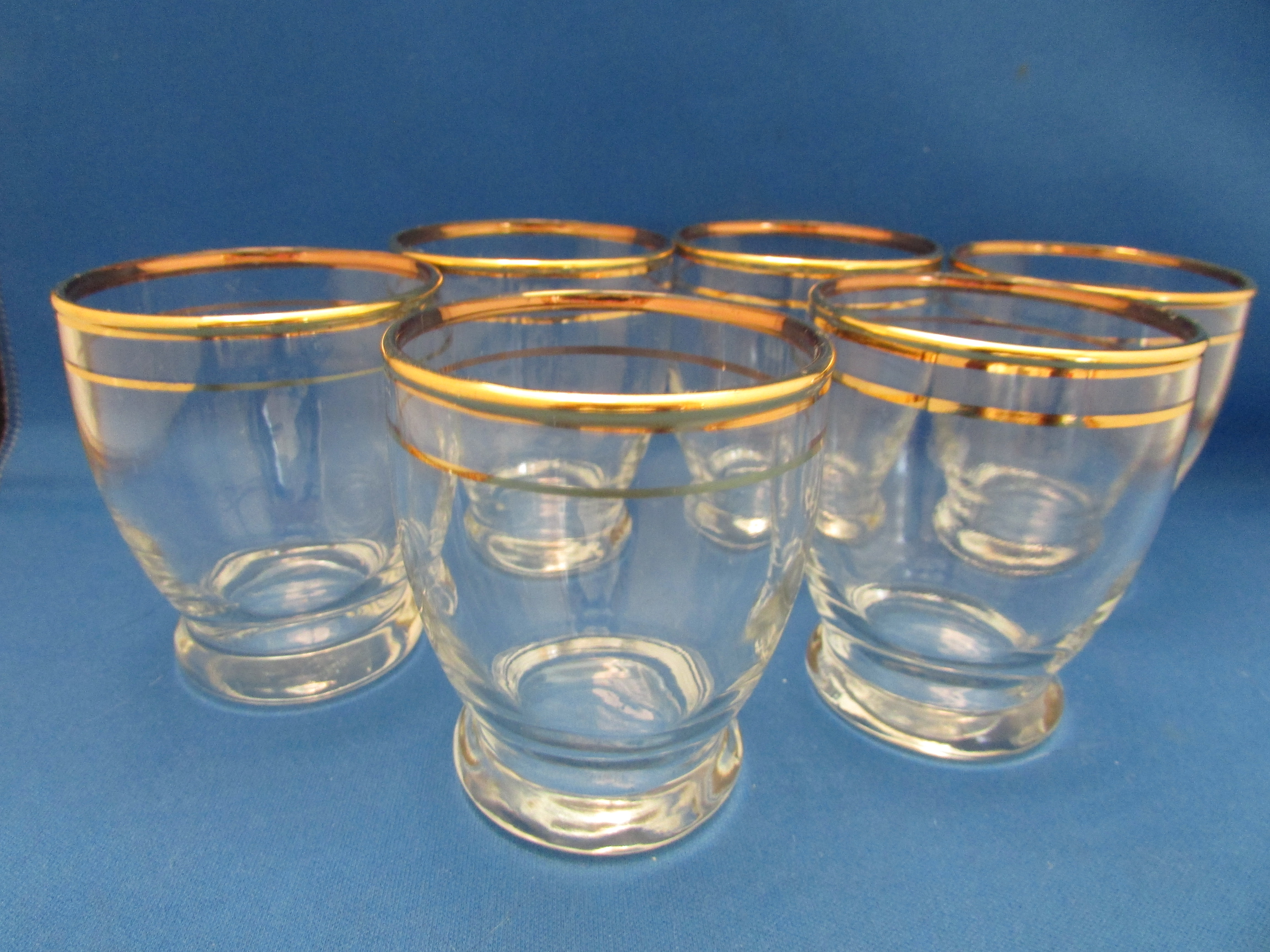 Six Anchor Hocking Gold Trimmed Liquor Glasses