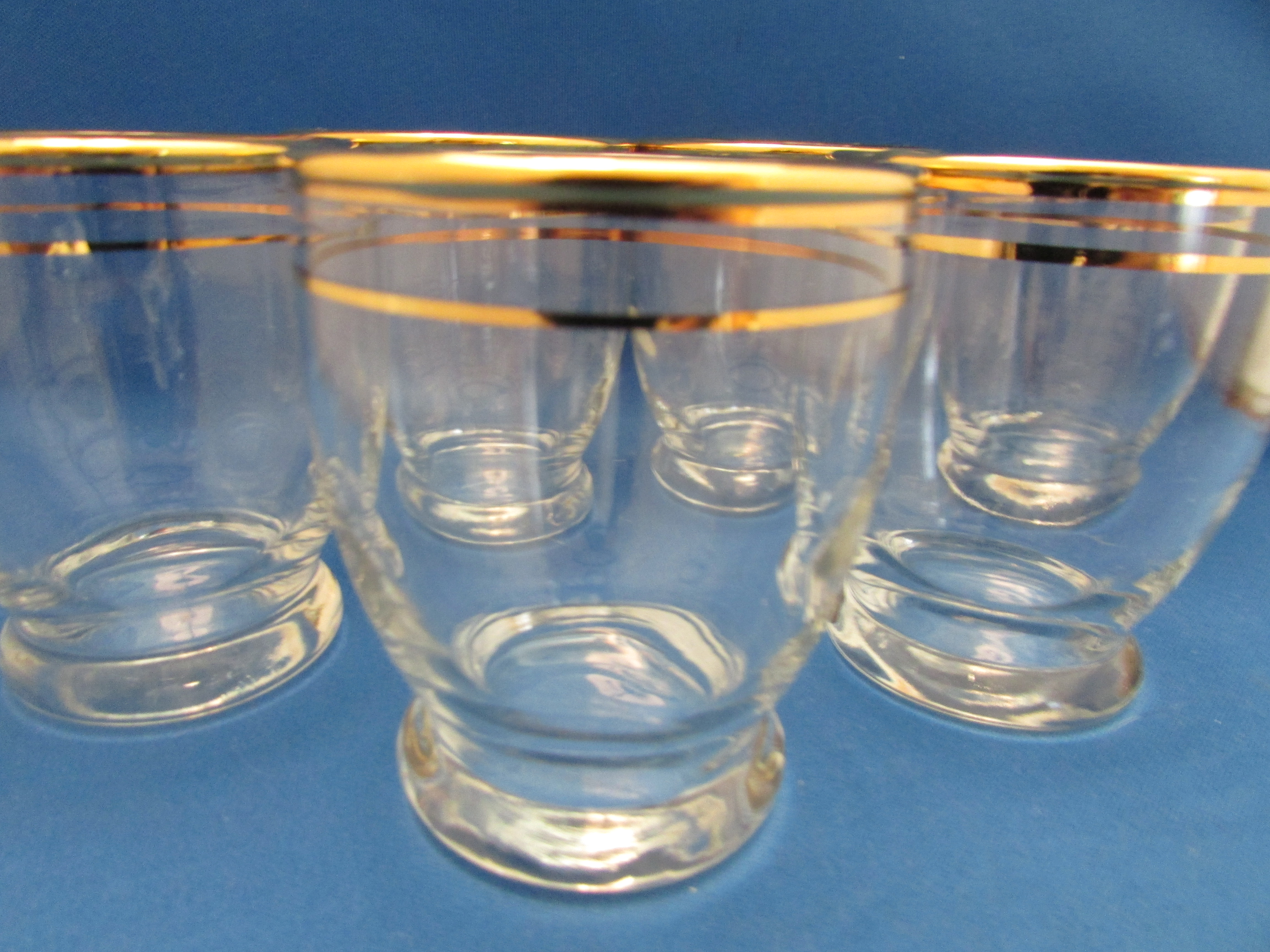 Six Anchor Hocking Gold Trimmed Liquor Glasses