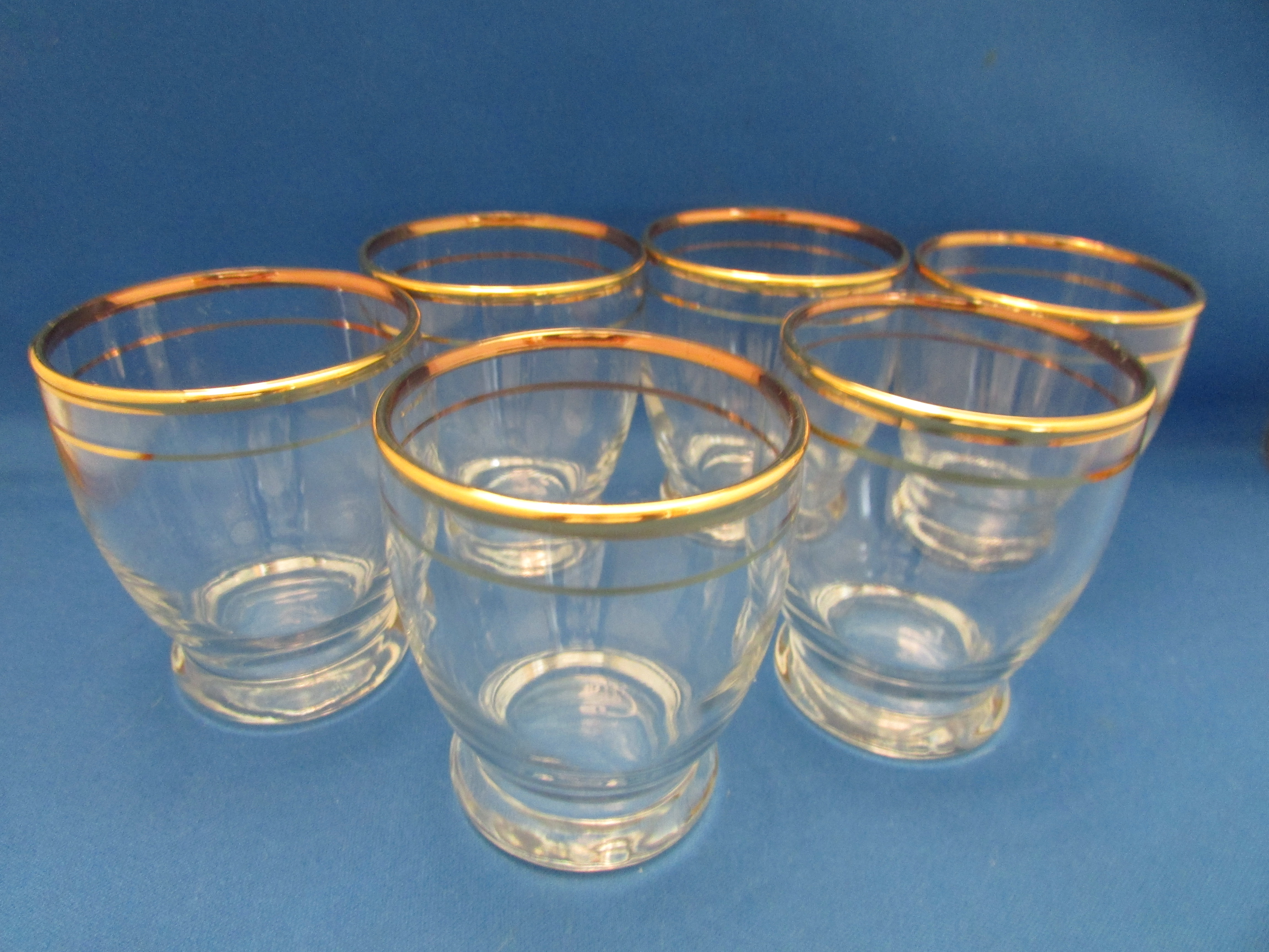 Six Anchor Hocking Gold Trimmed Liquor Glasses