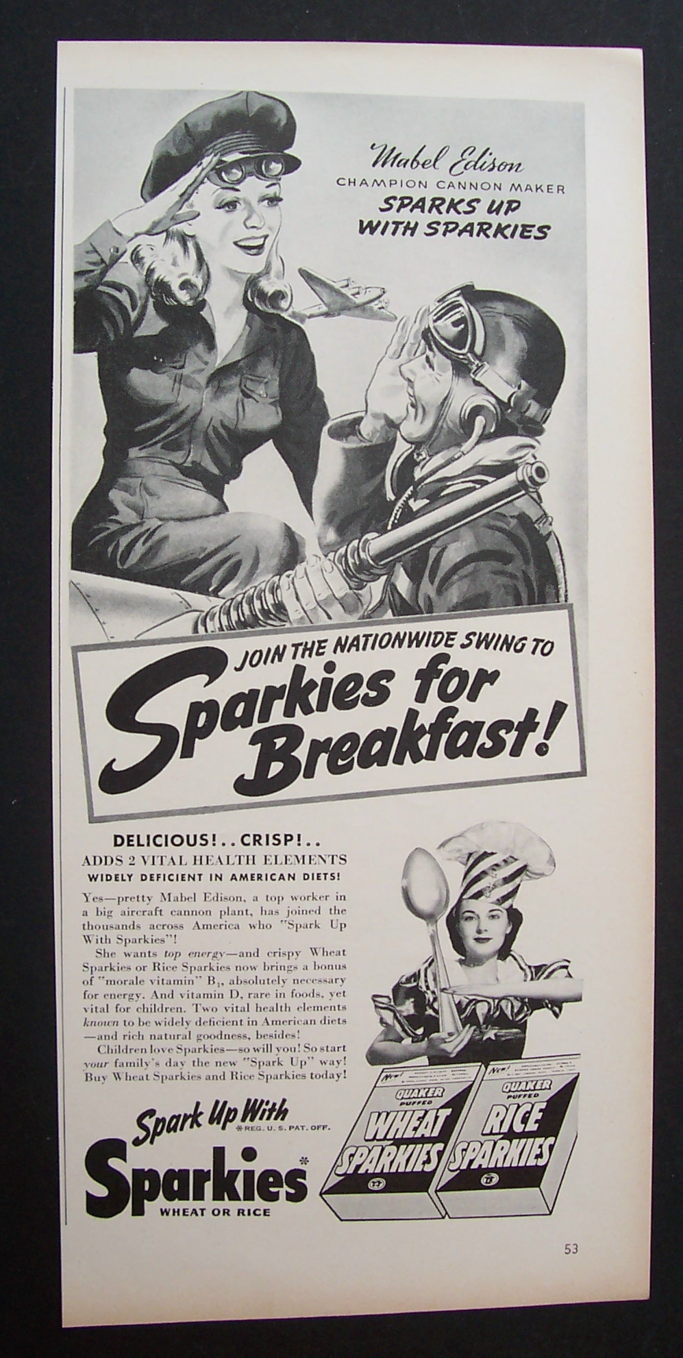 1942 Sparkies Cereal with Mabel Edison