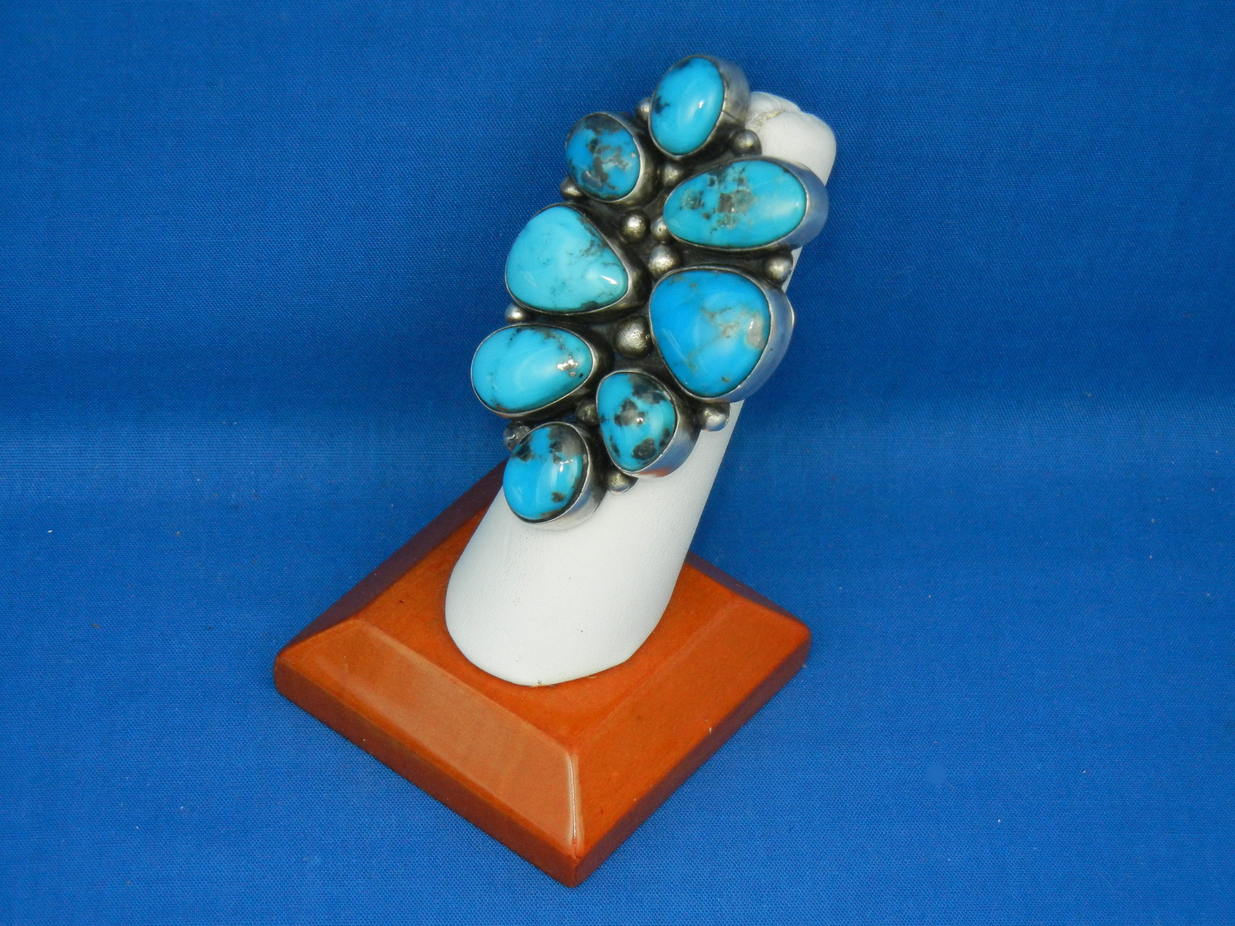 Navajo Sterling Silver Kingman Turquoise Ring Bea Tom