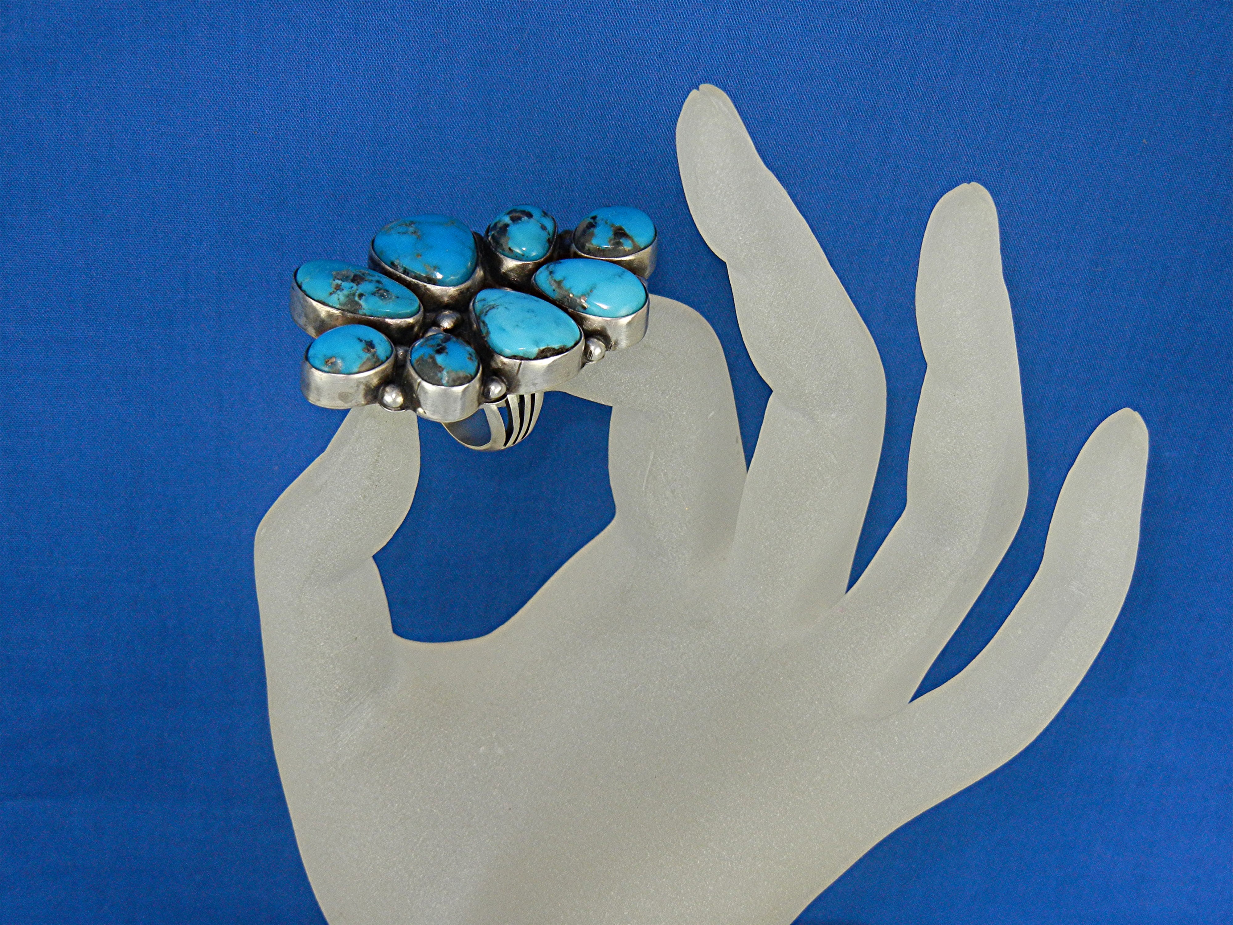 Navajo Sterling Silver Kingman Turquoise Ring Bea Tom
