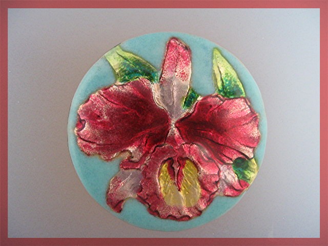 Brooch Enamel Pink Gold Blue Orchid Pin